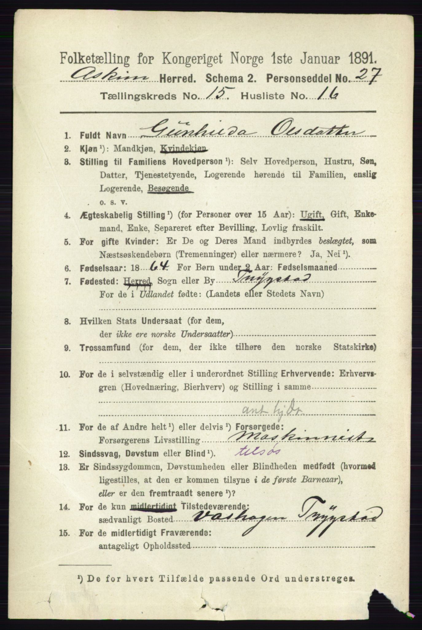 RA, 1891 census for 0124 Askim, 1891, p. 2600