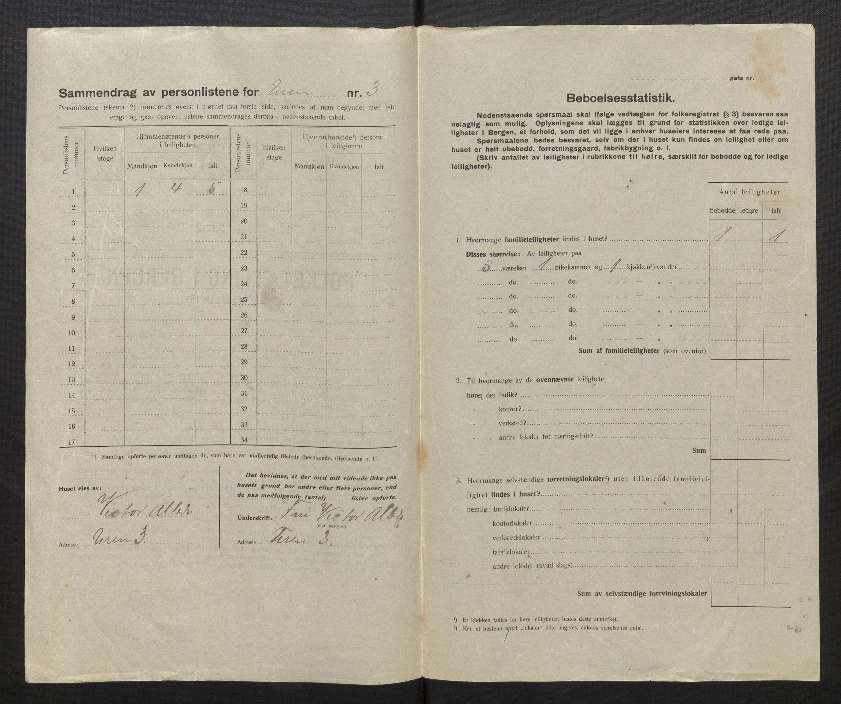 SAB, Municipal Census 1917 for Bergen, 1917, p. 43444