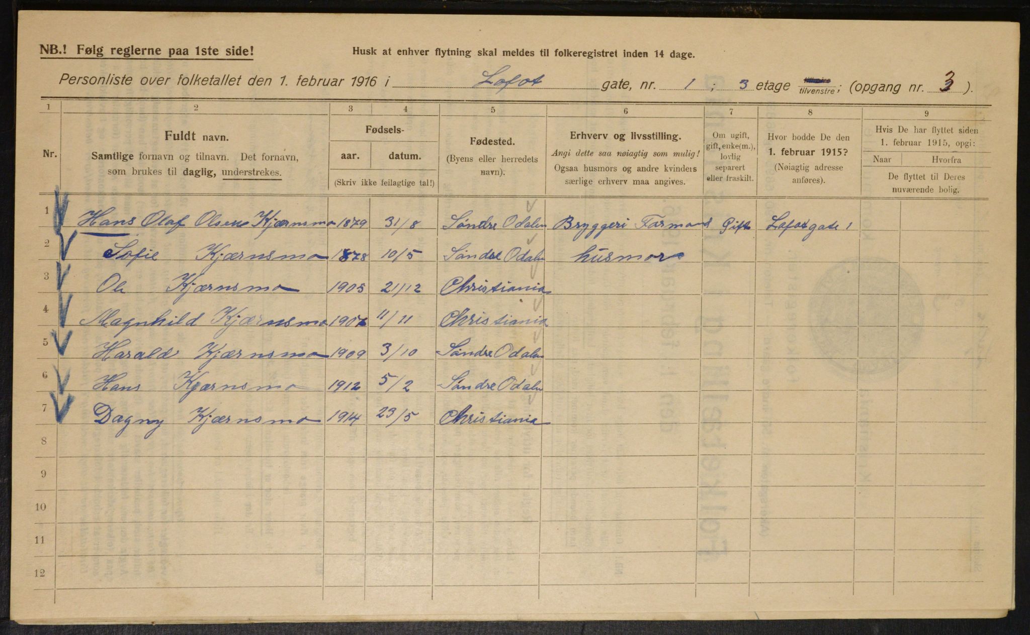 OBA, Municipal Census 1916 for Kristiania, 1916, p. 59662