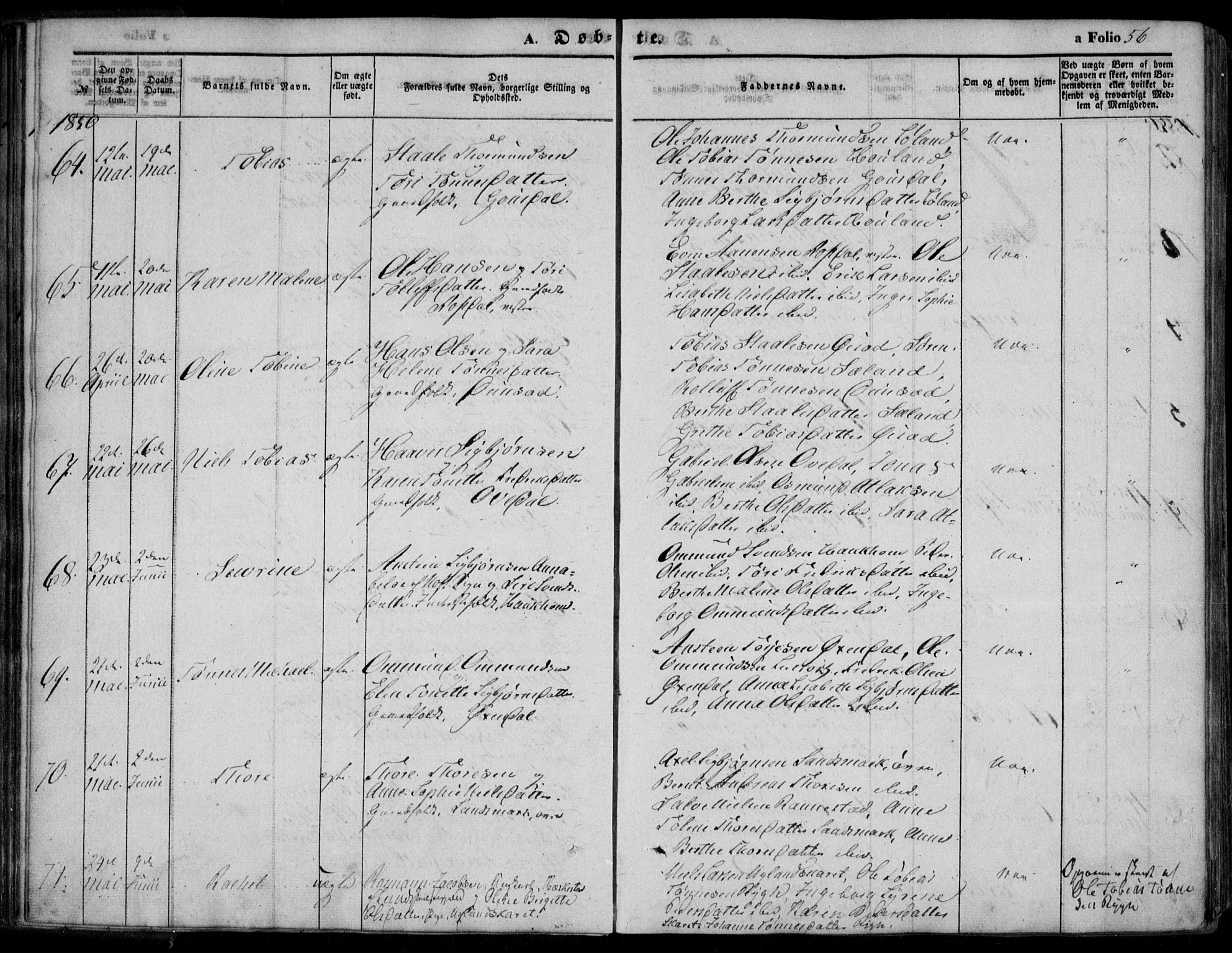 Bakke sokneprestkontor, AV/SAK-1111-0002/F/Fa/Faa/L0005: Parish register (official) no. A 5, 1847-1855, p. 56