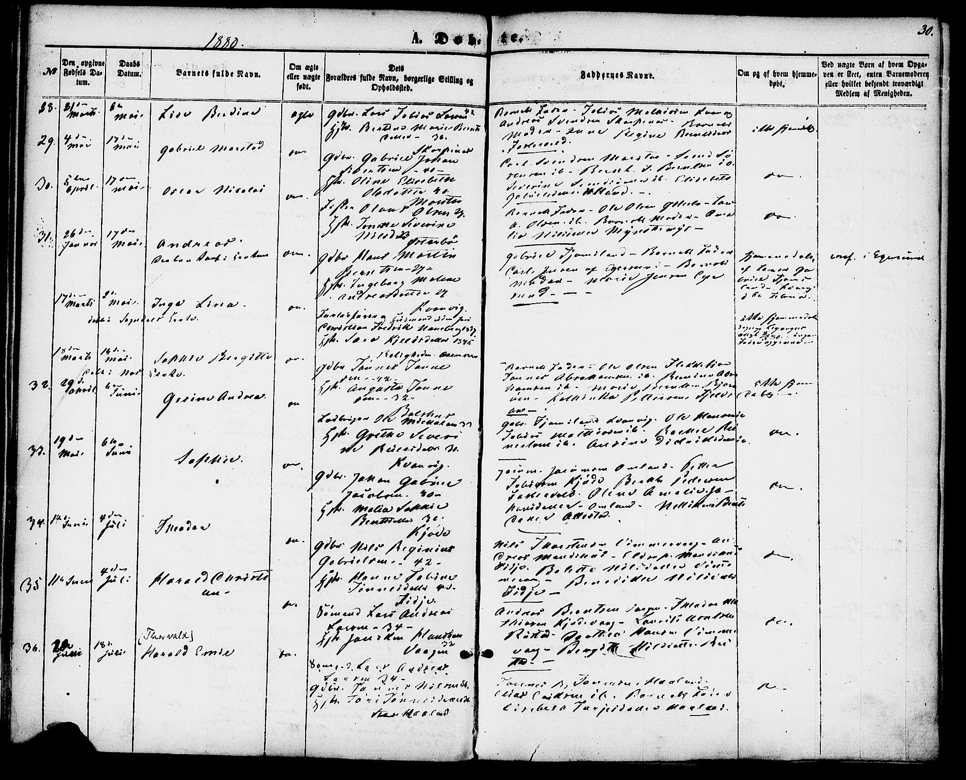 Flekkefjord sokneprestkontor, AV/SAK-1111-0012/F/Fa/Fab/L0005: Parish register (official) no. A 5, 1870-1886, p. 30