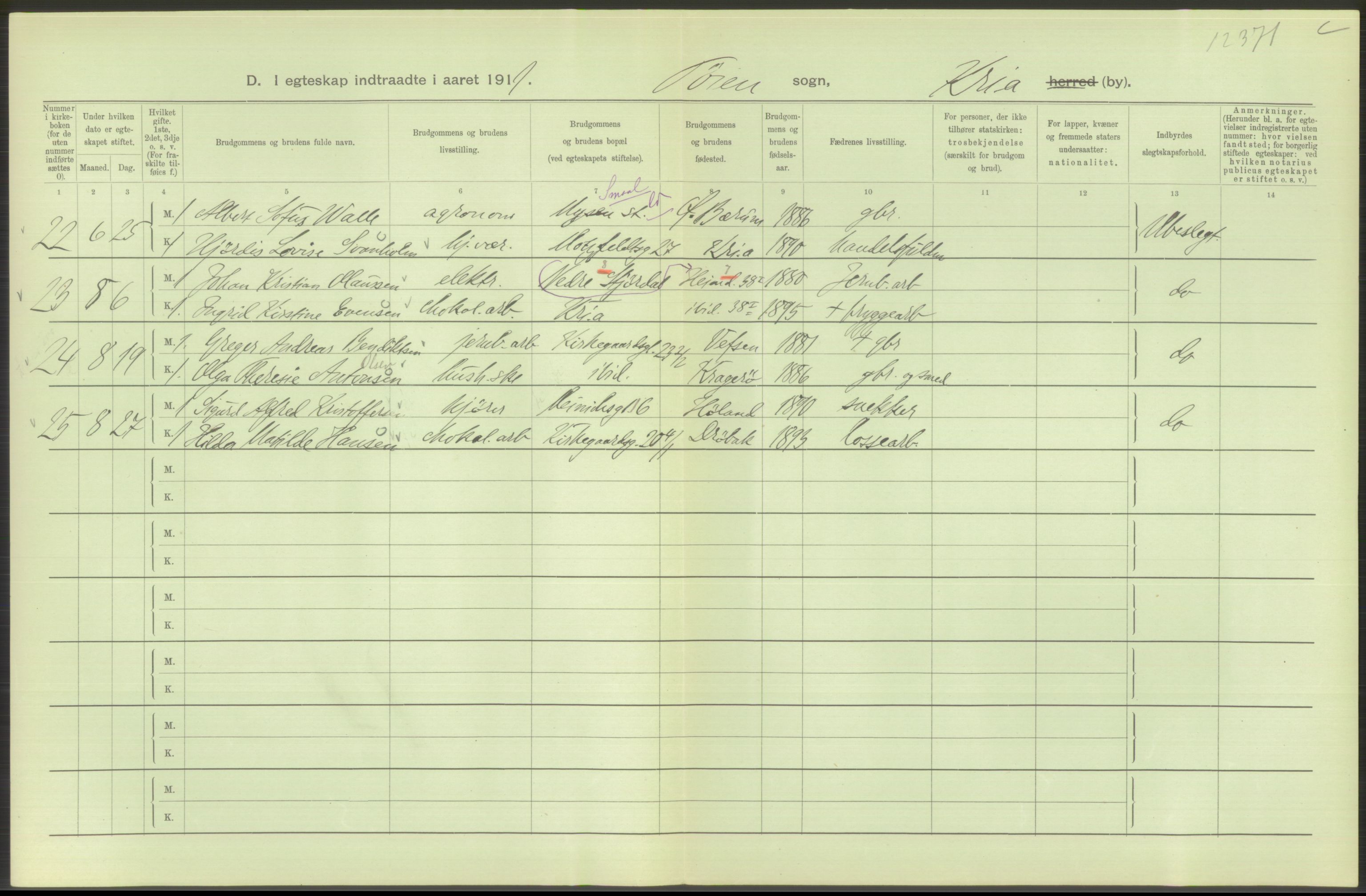 Statistisk sentralbyrå, Sosiodemografiske emner, Befolkning, AV/RA-S-2228/D/Df/Dfb/Dfba/L0008: Kristiania: Gifte, 1911, p. 152