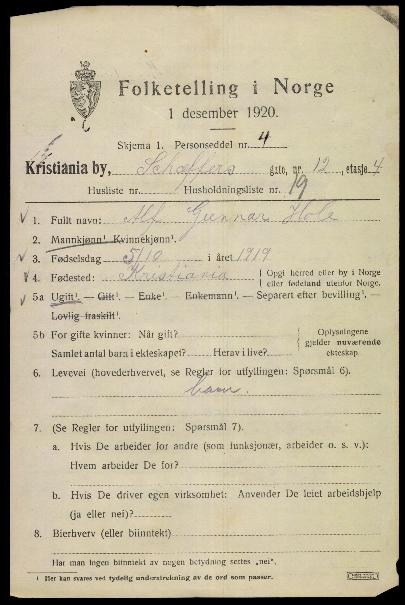 SAO, 1920 census for Kristiania, 1920, p. 502709