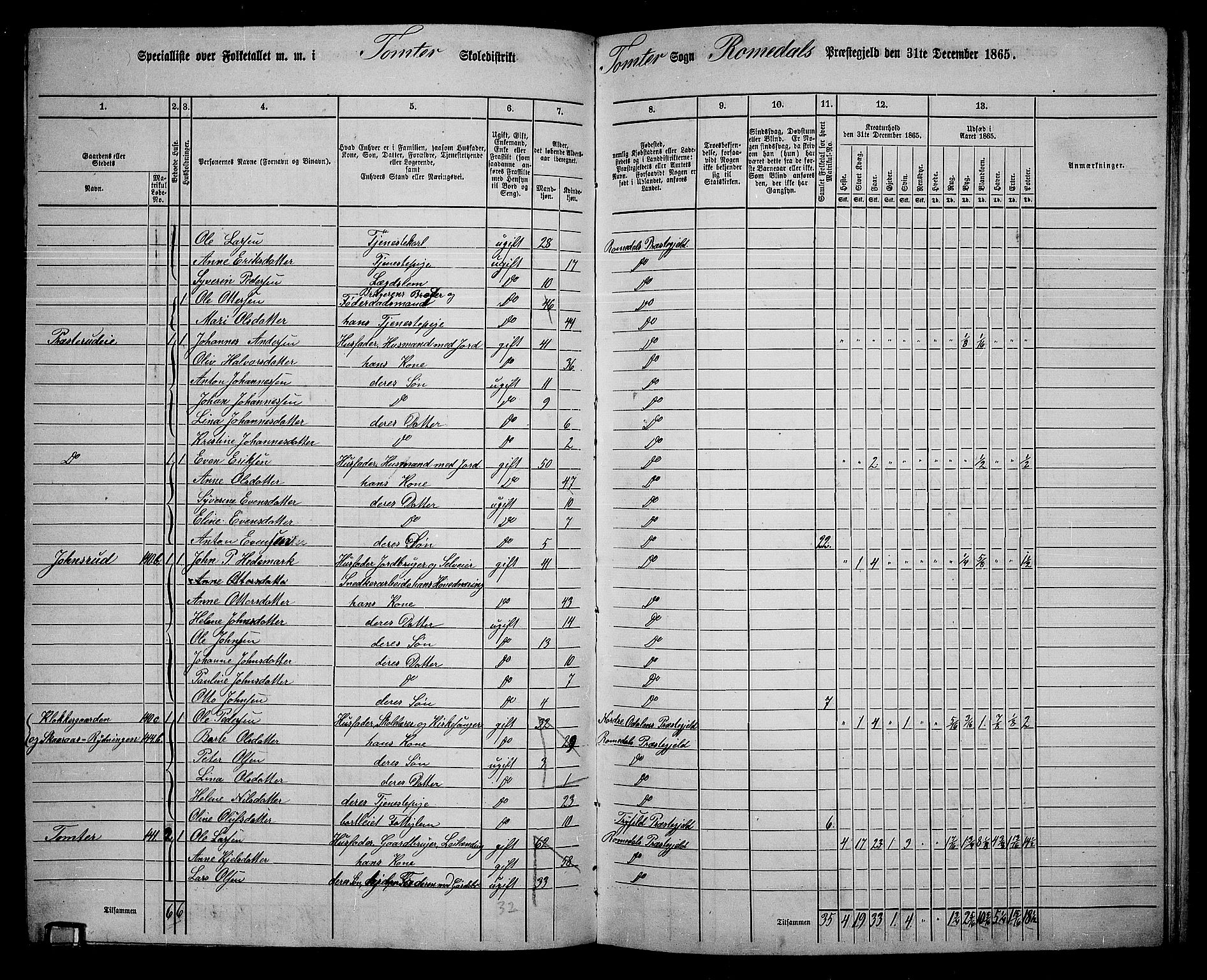 RA, 1865 census for Romedal, 1865, p. 127