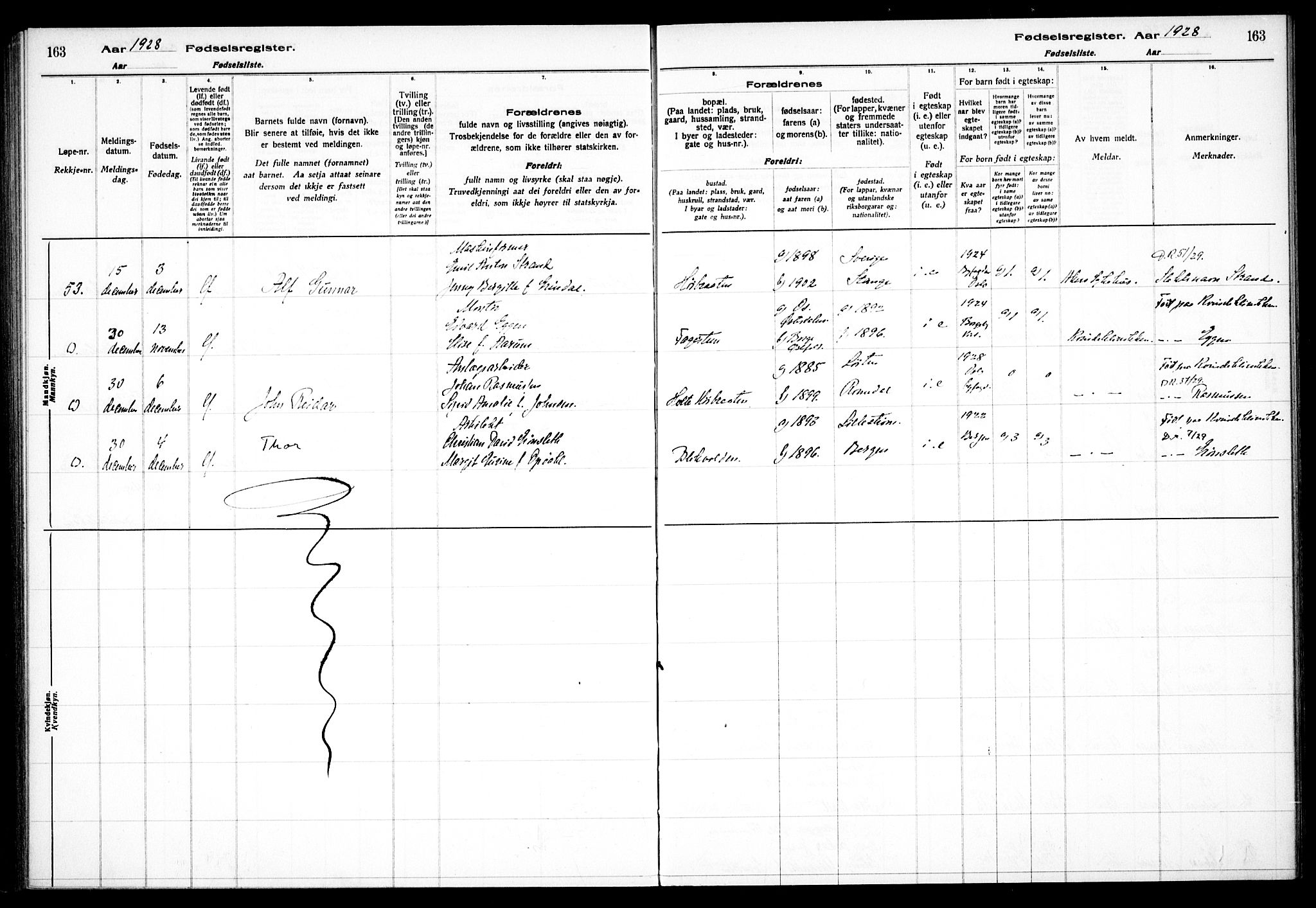 Østre Aker prestekontor Kirkebøker, SAO/A-10840/J/Jb/L0001: Birth register no. II 1, 1916-1932, p. 163