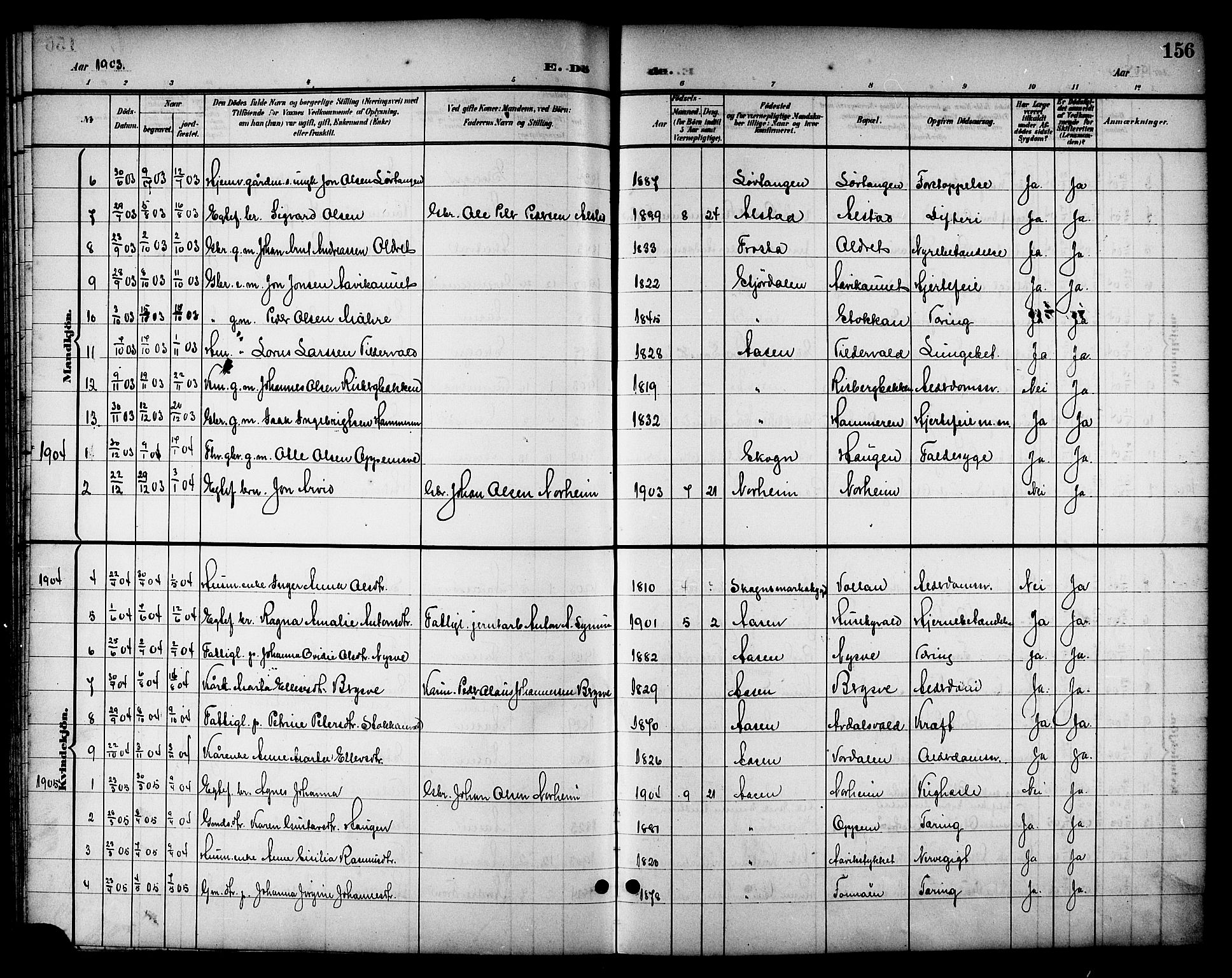 Ministerialprotokoller, klokkerbøker og fødselsregistre - Nord-Trøndelag, SAT/A-1458/714/L0135: Parish register (copy) no. 714C04, 1899-1918, p. 156