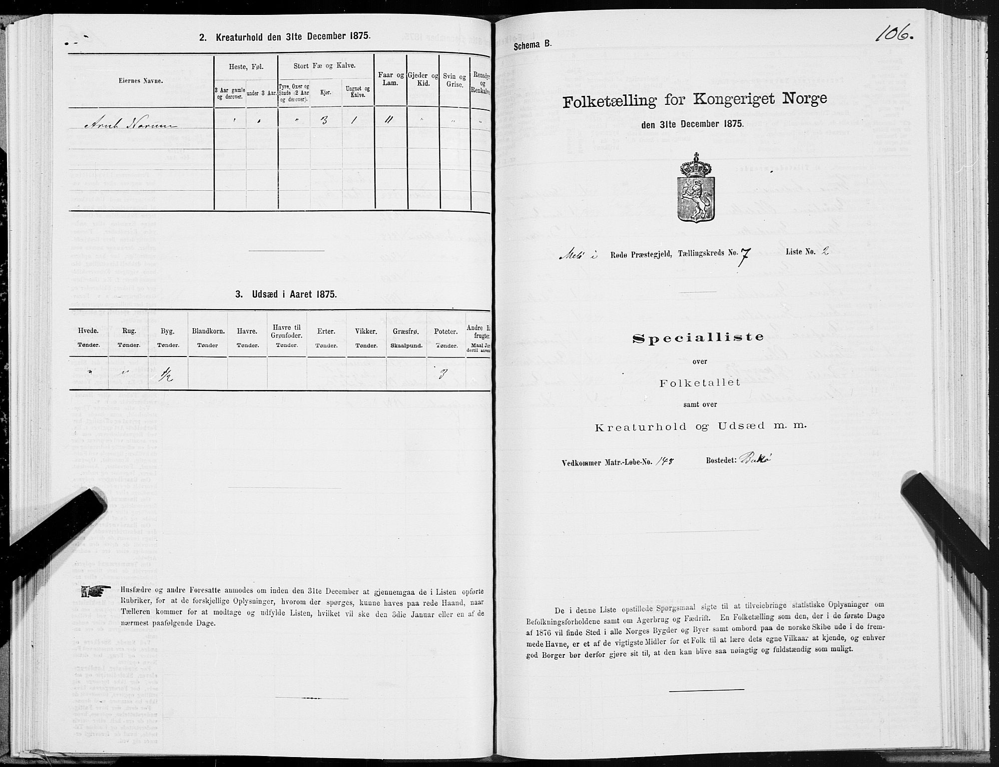 SAT, 1875 census for 1836P Rødøy, 1875, p. 3106