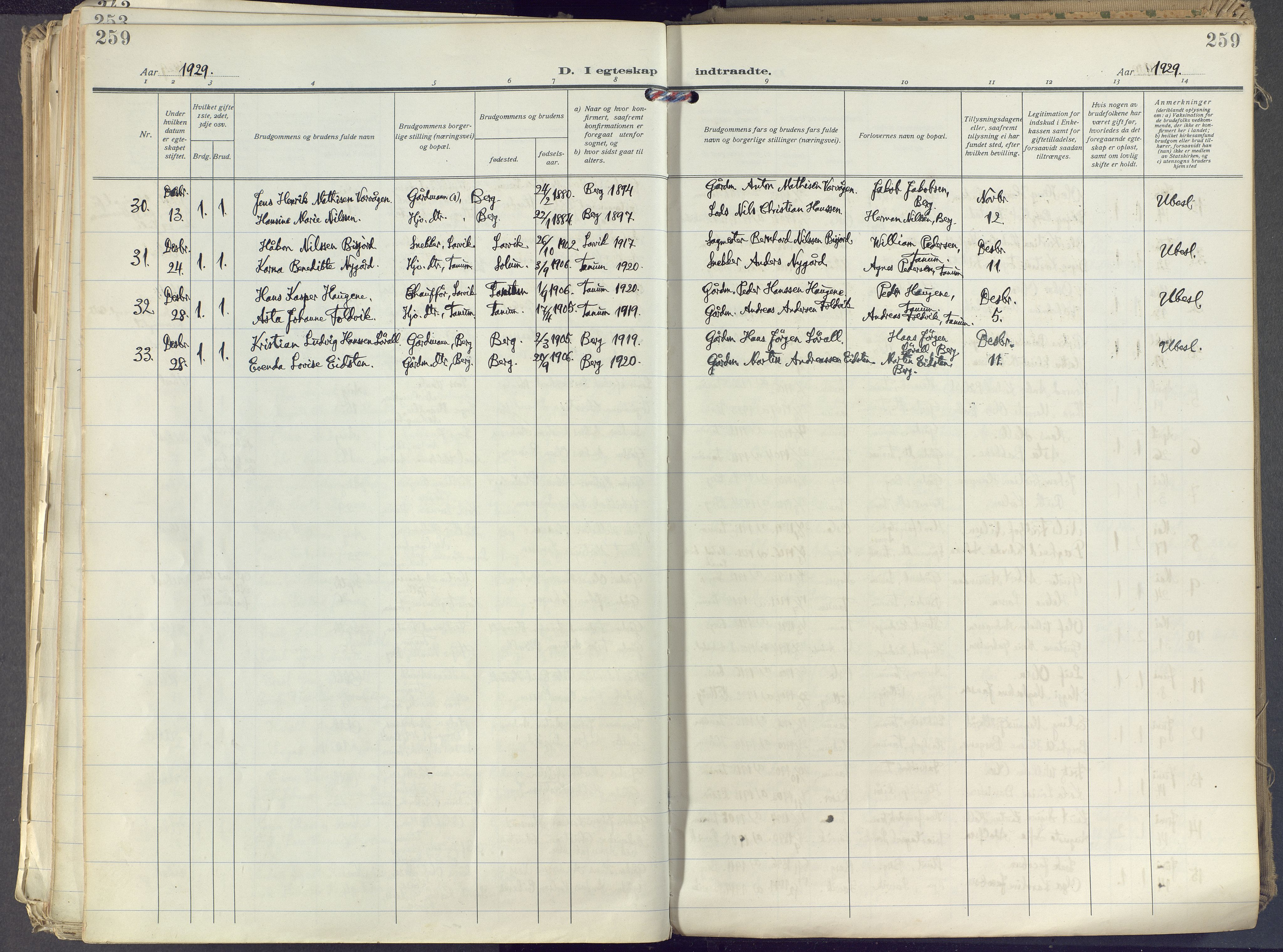 Brunlanes kirkebøker, AV/SAKO-A-342/F/Fc/L0004: Parish register (official) no. III 4, 1923-1943, p. 259