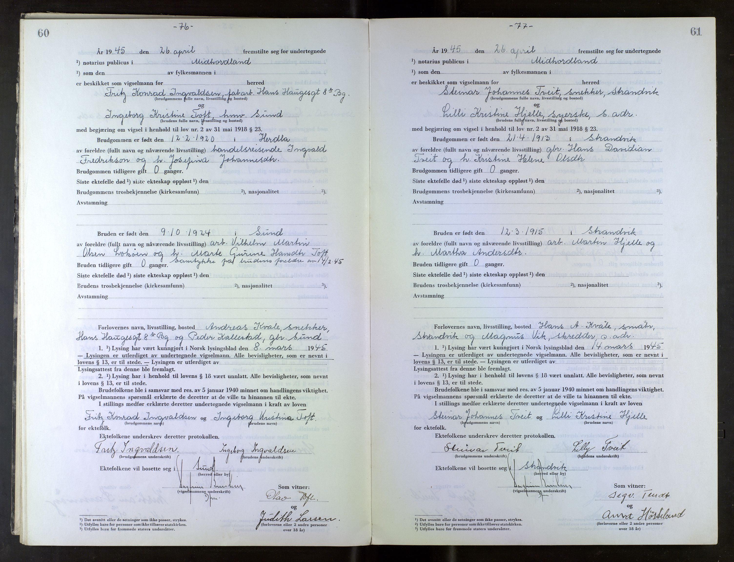 Midhordland sorenskriveri, AV/SAB-A-3001/1/M/Mc/Mca/L0007: Notarialbilag. Vigselbøker, 1945-1948, p. 60-61