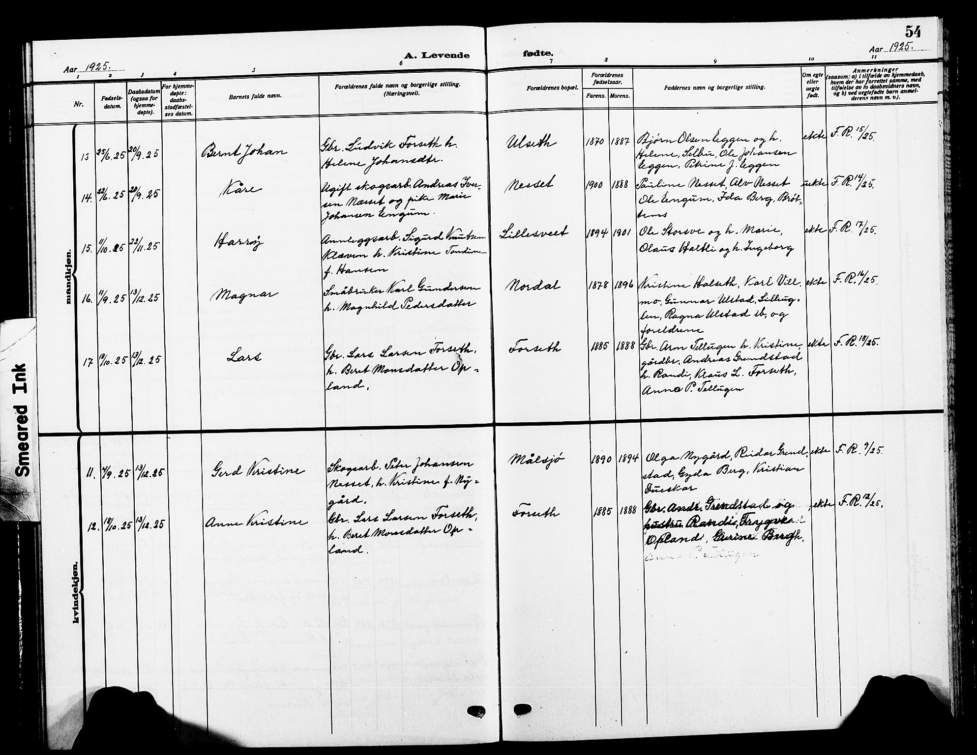 Ministerialprotokoller, klokkerbøker og fødselsregistre - Sør-Trøndelag, AV/SAT-A-1456/618/L0453: Parish register (copy) no. 618C04, 1907-1925, p. 54