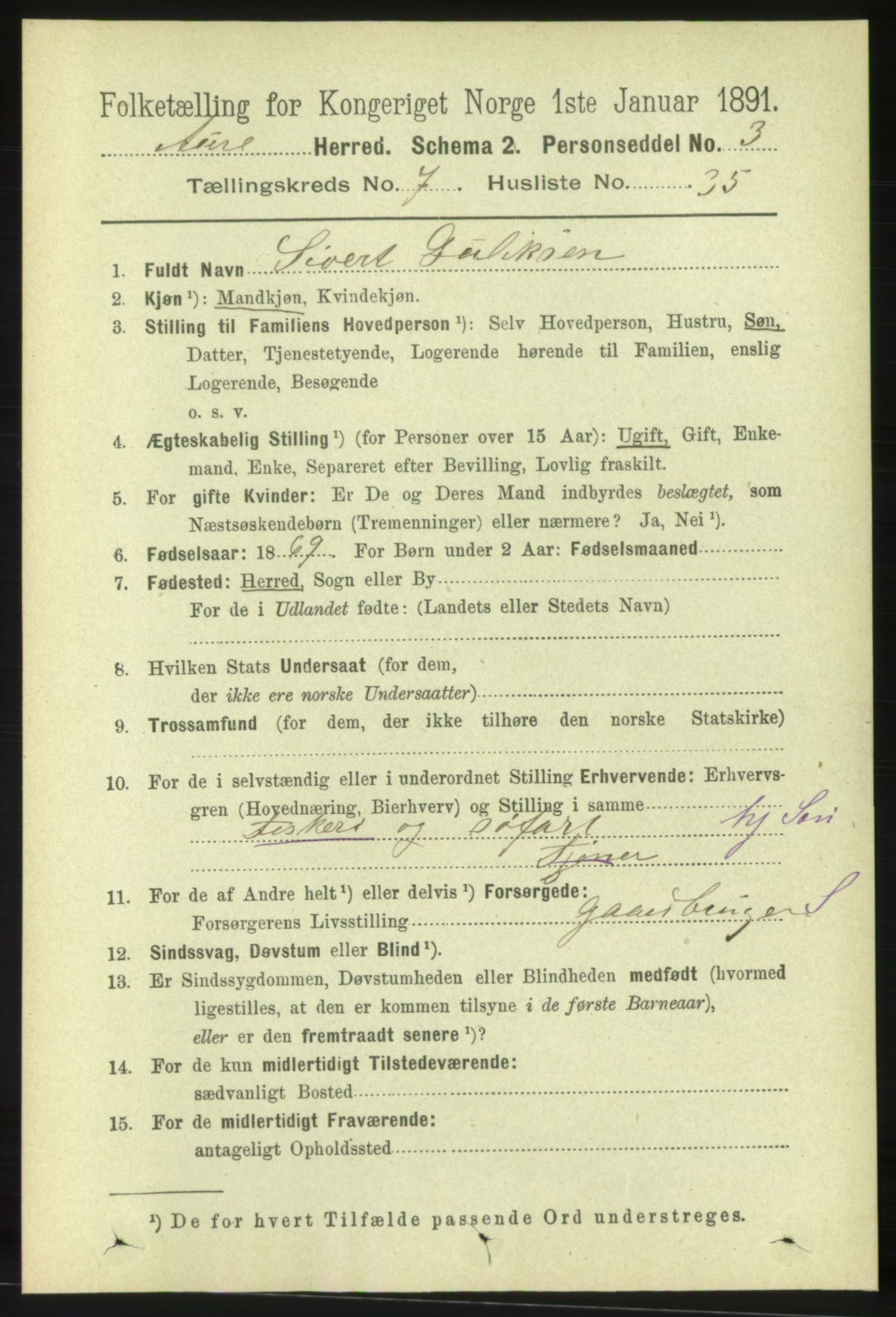 RA, 1891 census for 1569 Aure, 1891, p. 4077