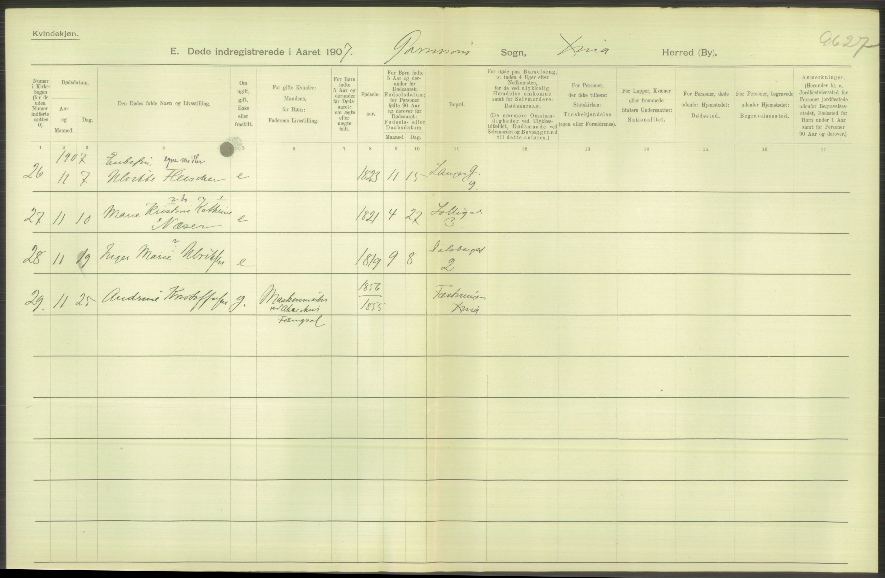 Statistisk sentralbyrå, Sosiodemografiske emner, Befolkning, AV/RA-S-2228/D/Df/Dfa/Dfae/L0009: Kristiania: Døde, 1907, p. 578