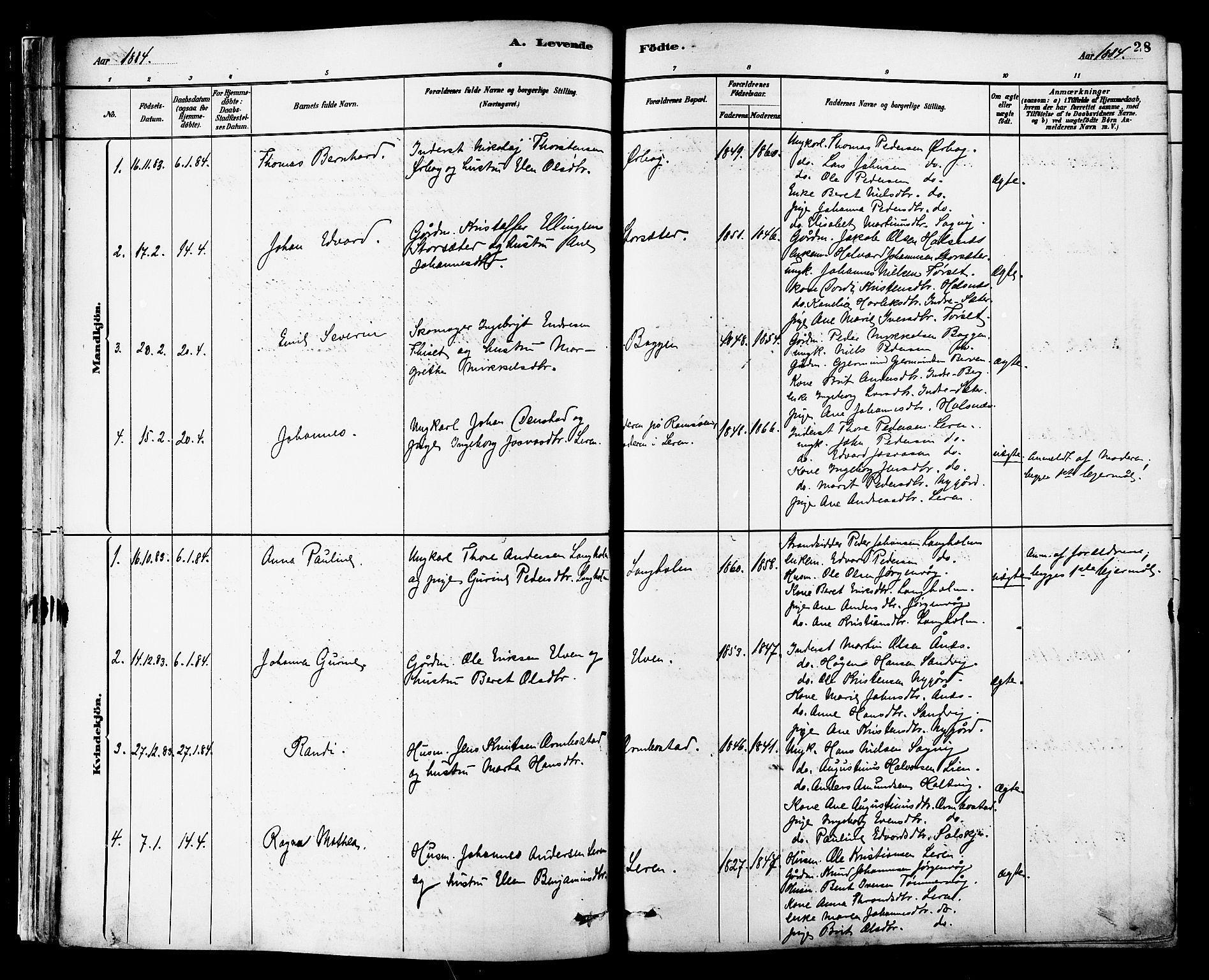 Ministerialprotokoller, klokkerbøker og fødselsregistre - Møre og Romsdal, SAT/A-1454/577/L0896: Parish register (official) no. 577A03, 1880-1898, p. 28