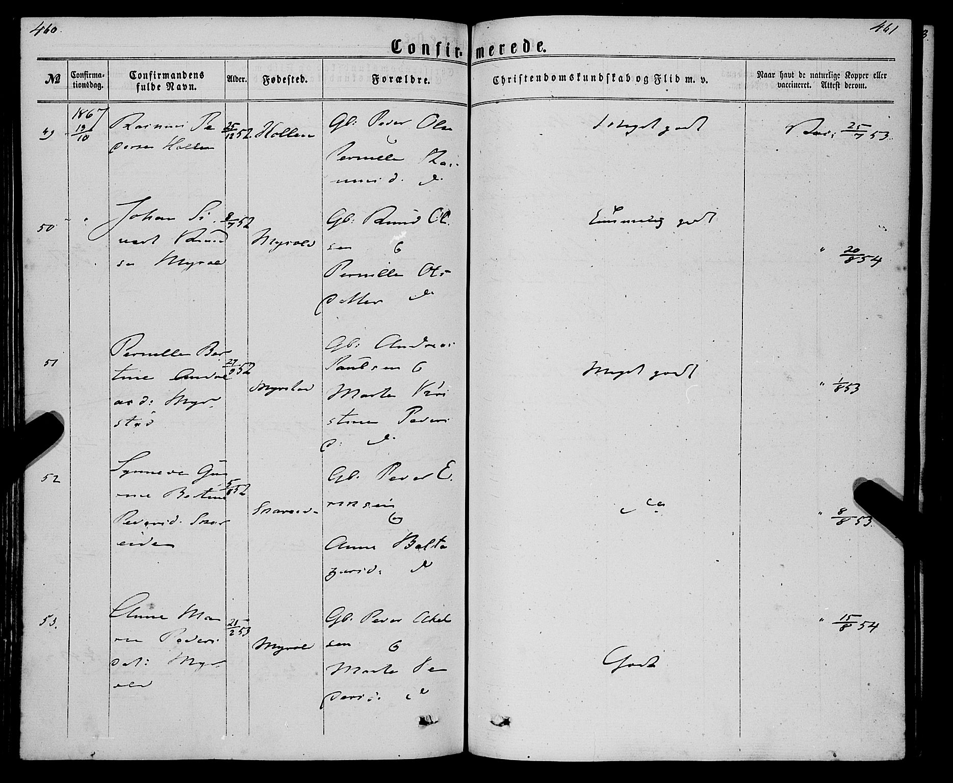 Eid sokneprestembete, AV/SAB-A-82301/H/Haa/Haaa/L0009: Parish register (official) no. A 9, 1861-1868, p. 460-461