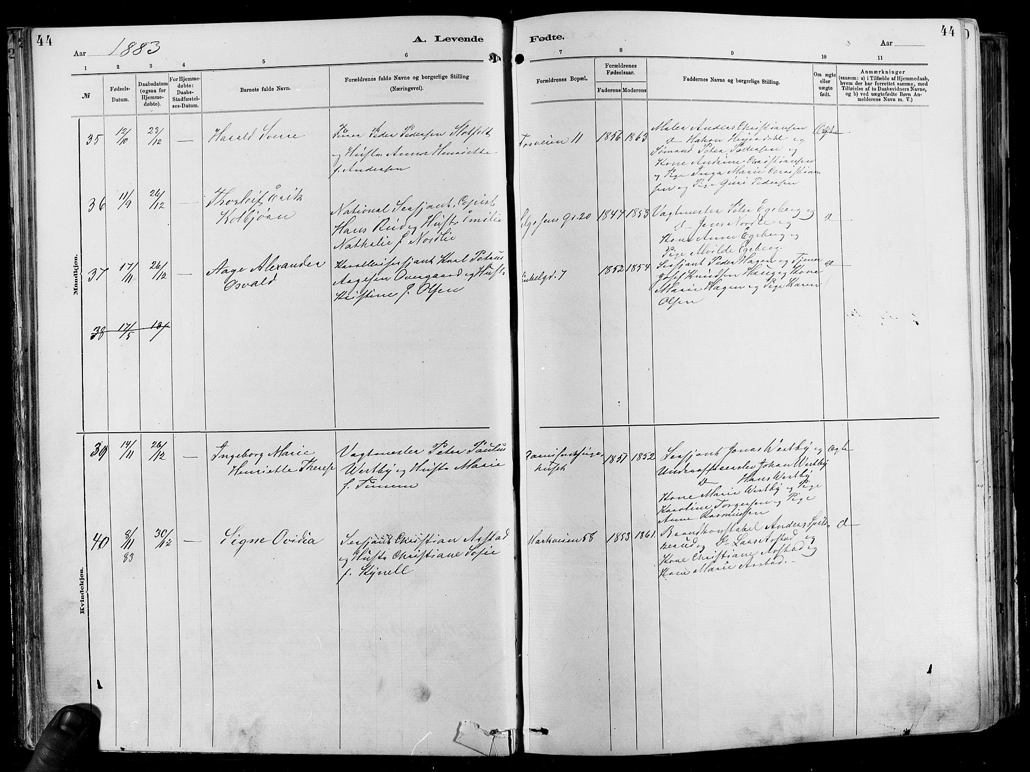 Garnisonsmenigheten Kirkebøker, SAO/A-10846/F/Fa/L0012: Parish register (official) no. 12, 1880-1893, p. 44