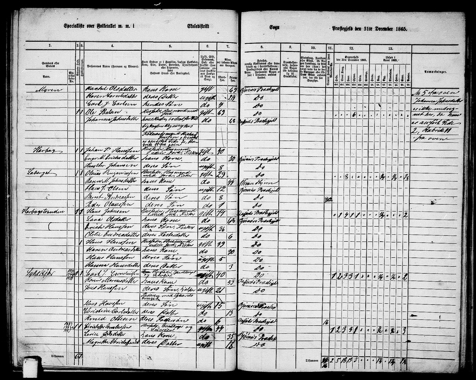 RA, 1865 census for Bjørnør, 1865, p. 117