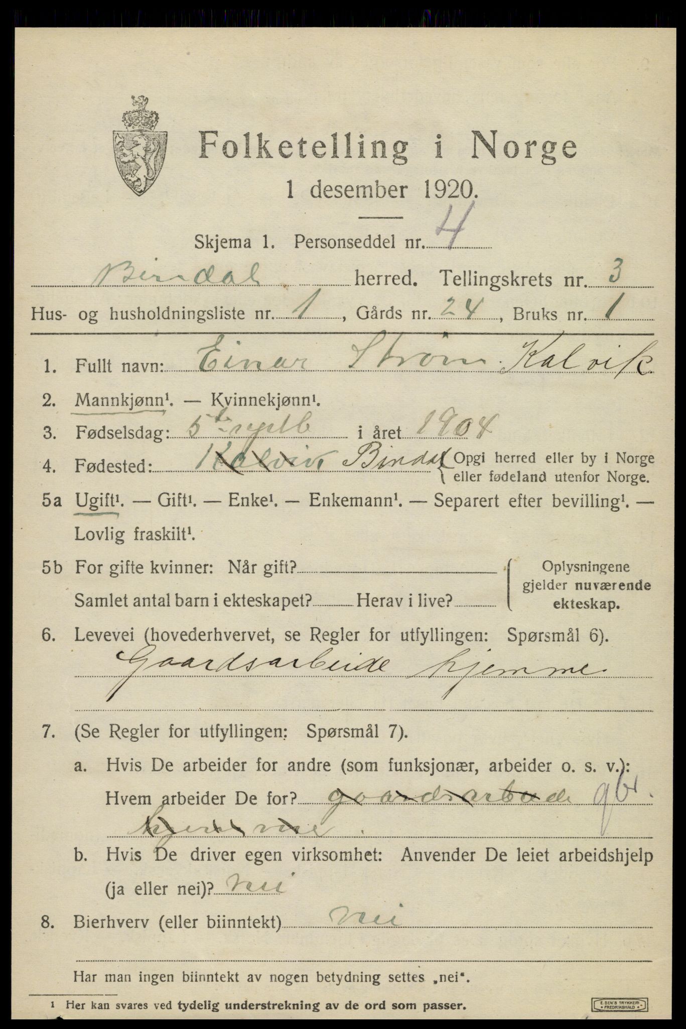 SAT, 1920 census for Bindal, 1920, p. 2735