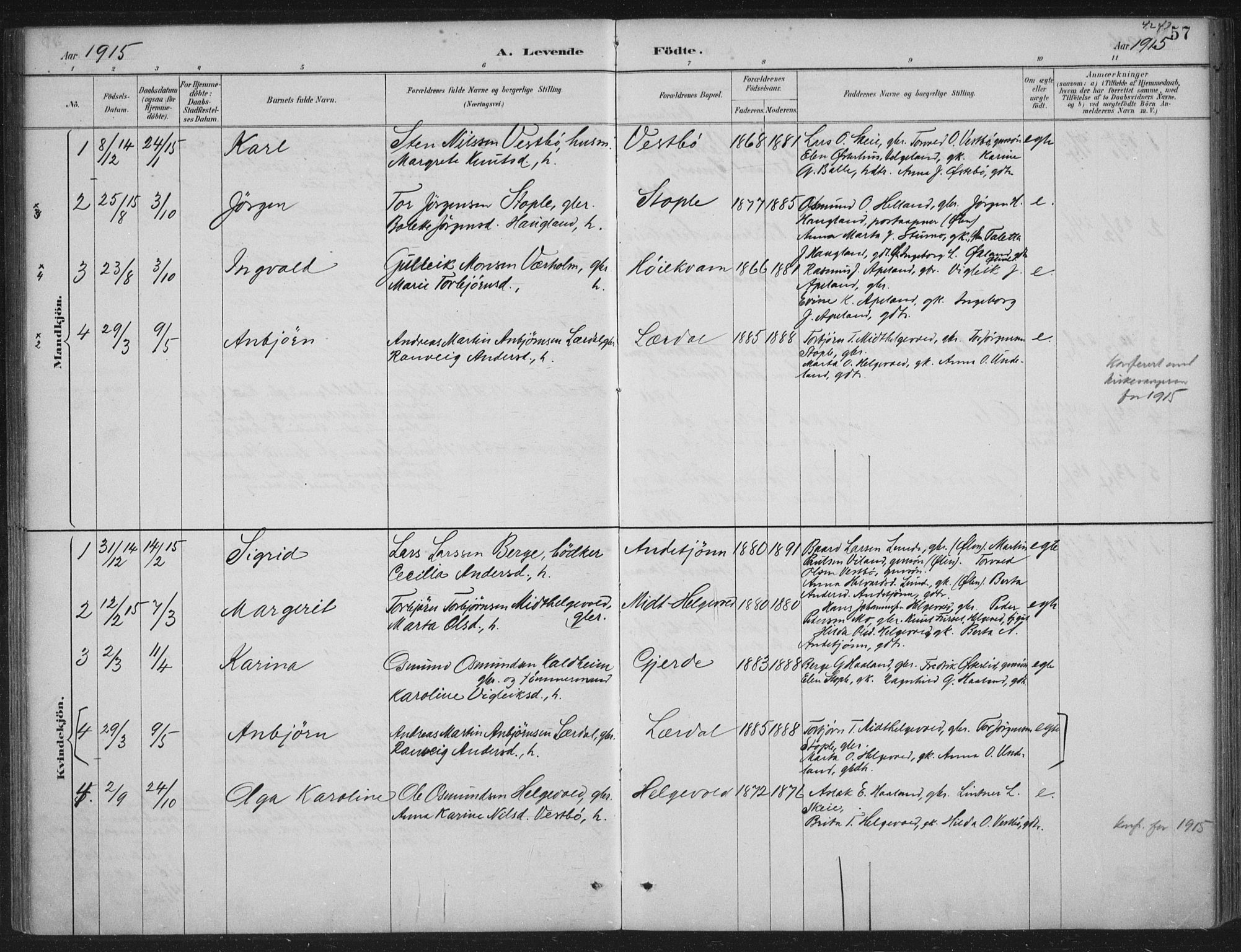 Vikedal sokneprestkontor, AV/SAST-A-101840/01/IV: Parish register (official) no. A 11, 1884-1933, p. 57