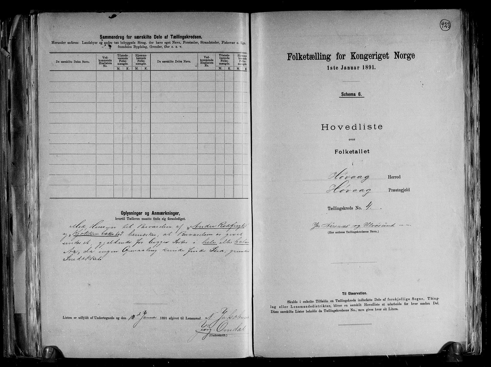 RA, 1891 census for 0927 Høvåg, 1891, p. 11