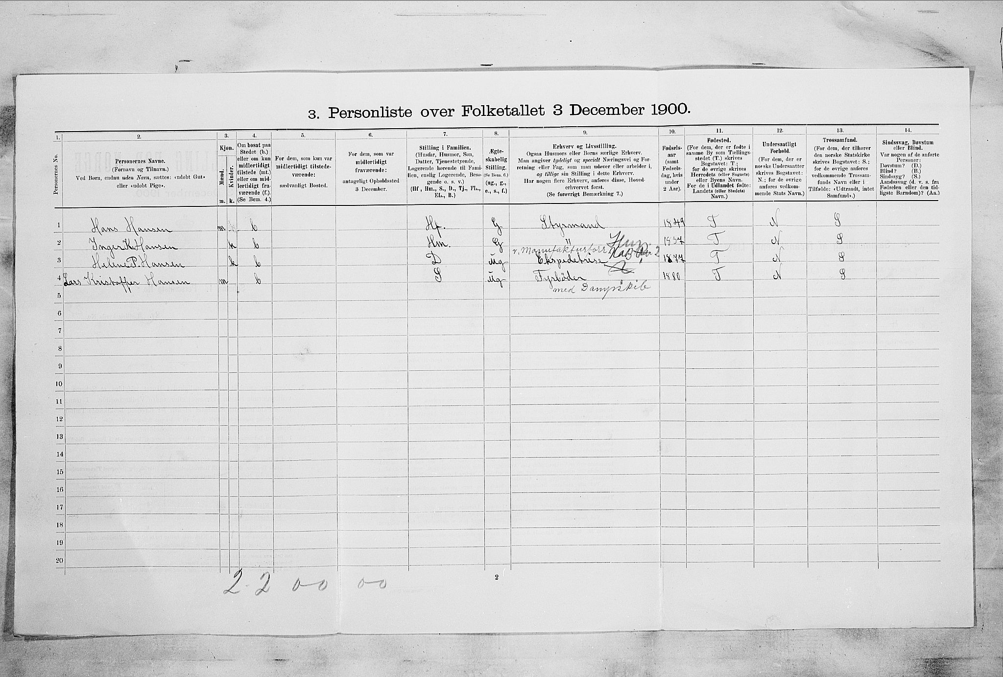 RA, 1900 census for Larvik, 1900, p. 3223