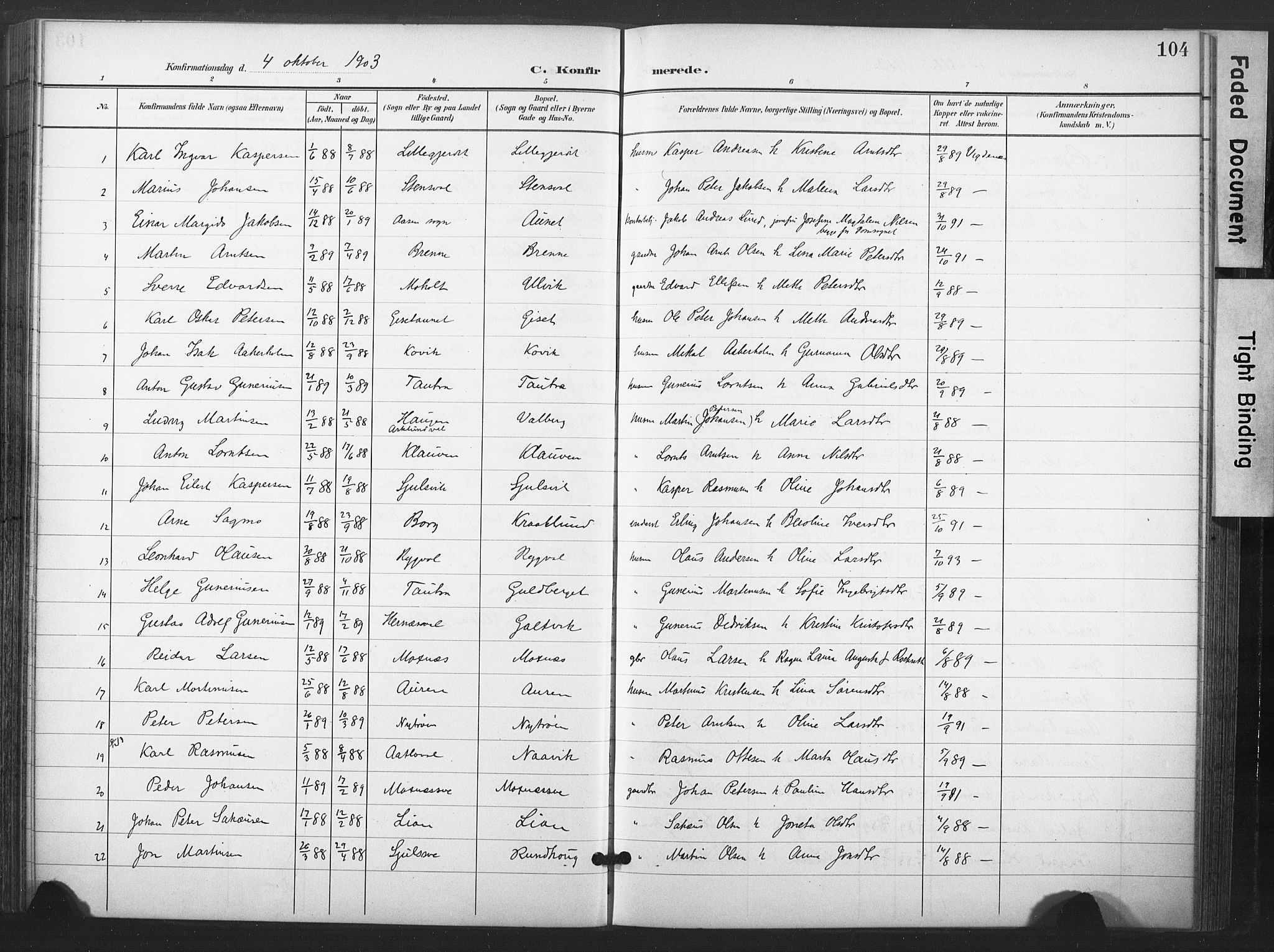 Ministerialprotokoller, klokkerbøker og fødselsregistre - Nord-Trøndelag, AV/SAT-A-1458/713/L0122: Parish register (official) no. 713A11, 1899-1910, p. 104