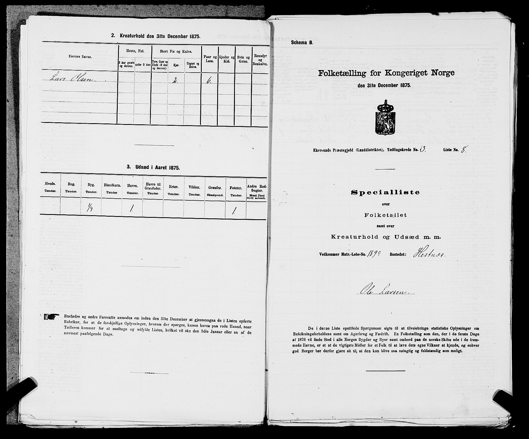 SAST, 1875 census for 1116L Eigersund/Eigersund og Ogna, 1875, p. 350