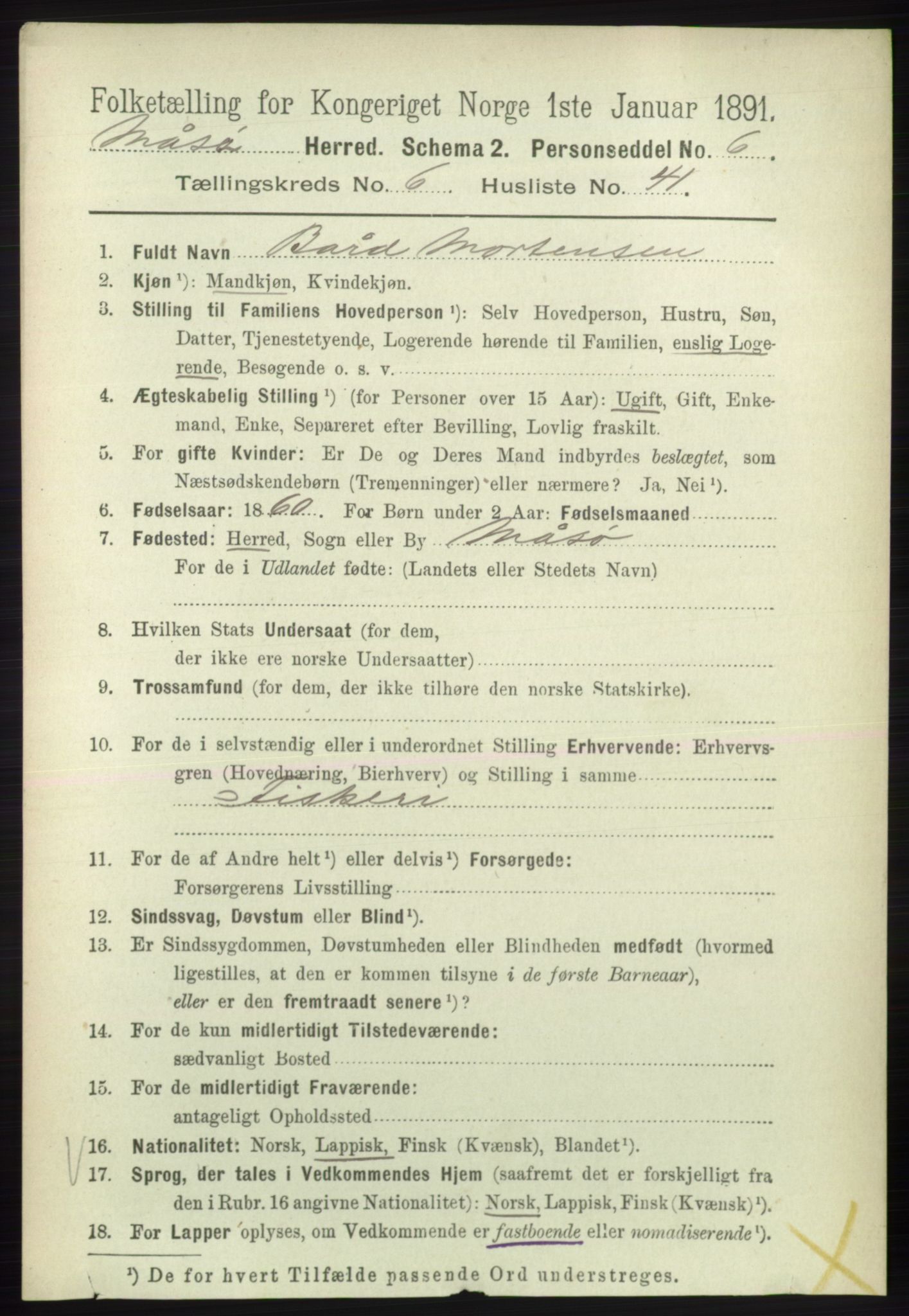 RA, 1891 census for 2018 Måsøy, 1891, p. 1375