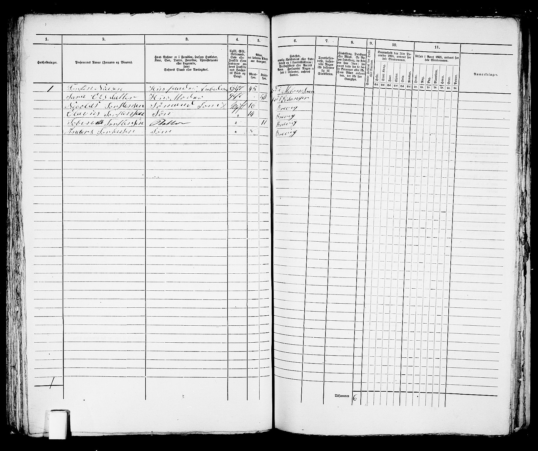 RA, 1865 census for Brevik, 1865, p. 135