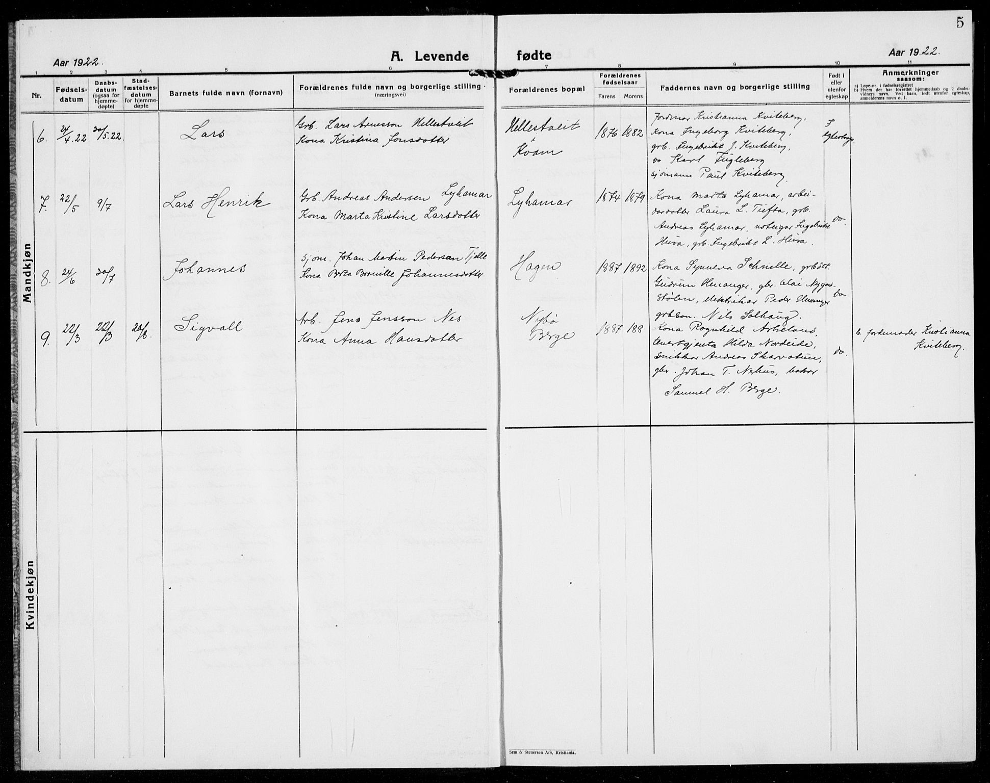 Kvinnherad sokneprestembete, SAB/A-76401/H/Hab: Parish register (copy) no. E 2, 1922-1940, p. 5