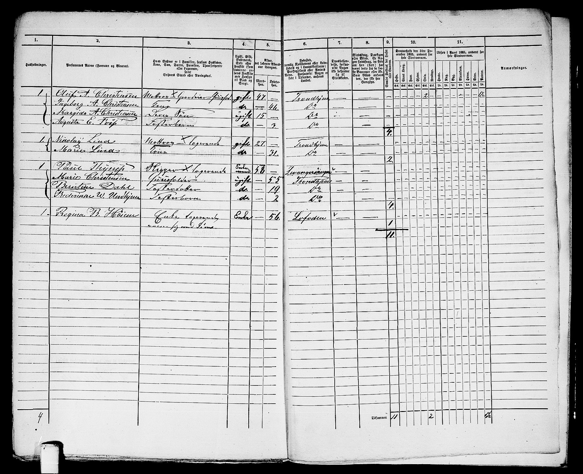 RA, 1865 census for Trondheim, 1865, p. 2595