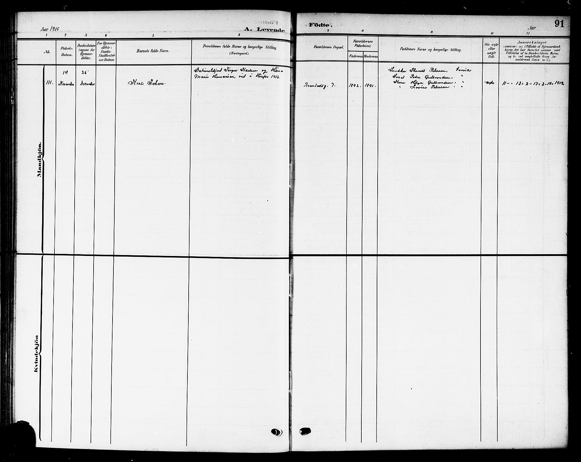 Skedsmo prestekontor Kirkebøker, SAO/A-10033a/G/Gc/L0001: Parish register (copy) no. III 1, 1908-1916, p. 91