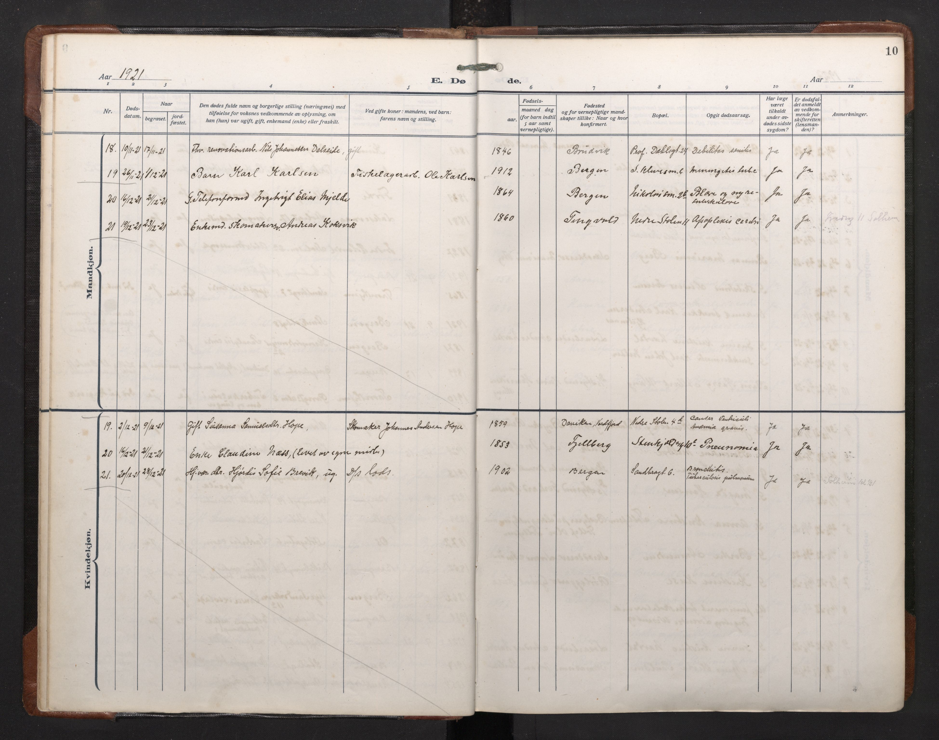 Mariakirken Sokneprestembete, AV/SAB-A-76901/H/Haa/L0020: Parish register (official) no. E 1, 1918-1956, p. 9b-10a