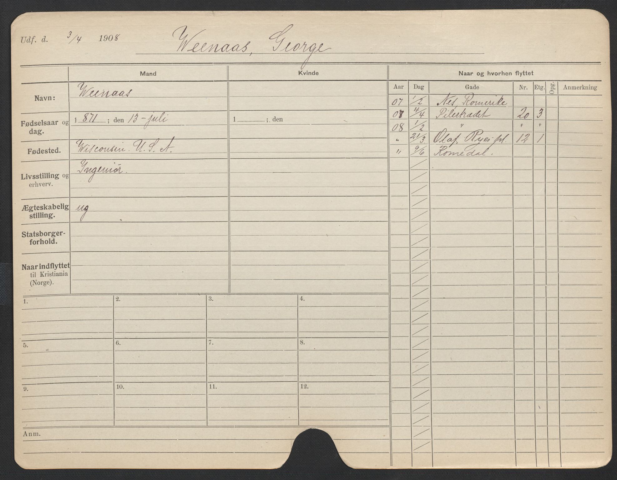 Oslo folkeregister, Registerkort, AV/SAO-A-11715/F/Fa/Fac/L0011: Menn, 1906-1914, p. 681a