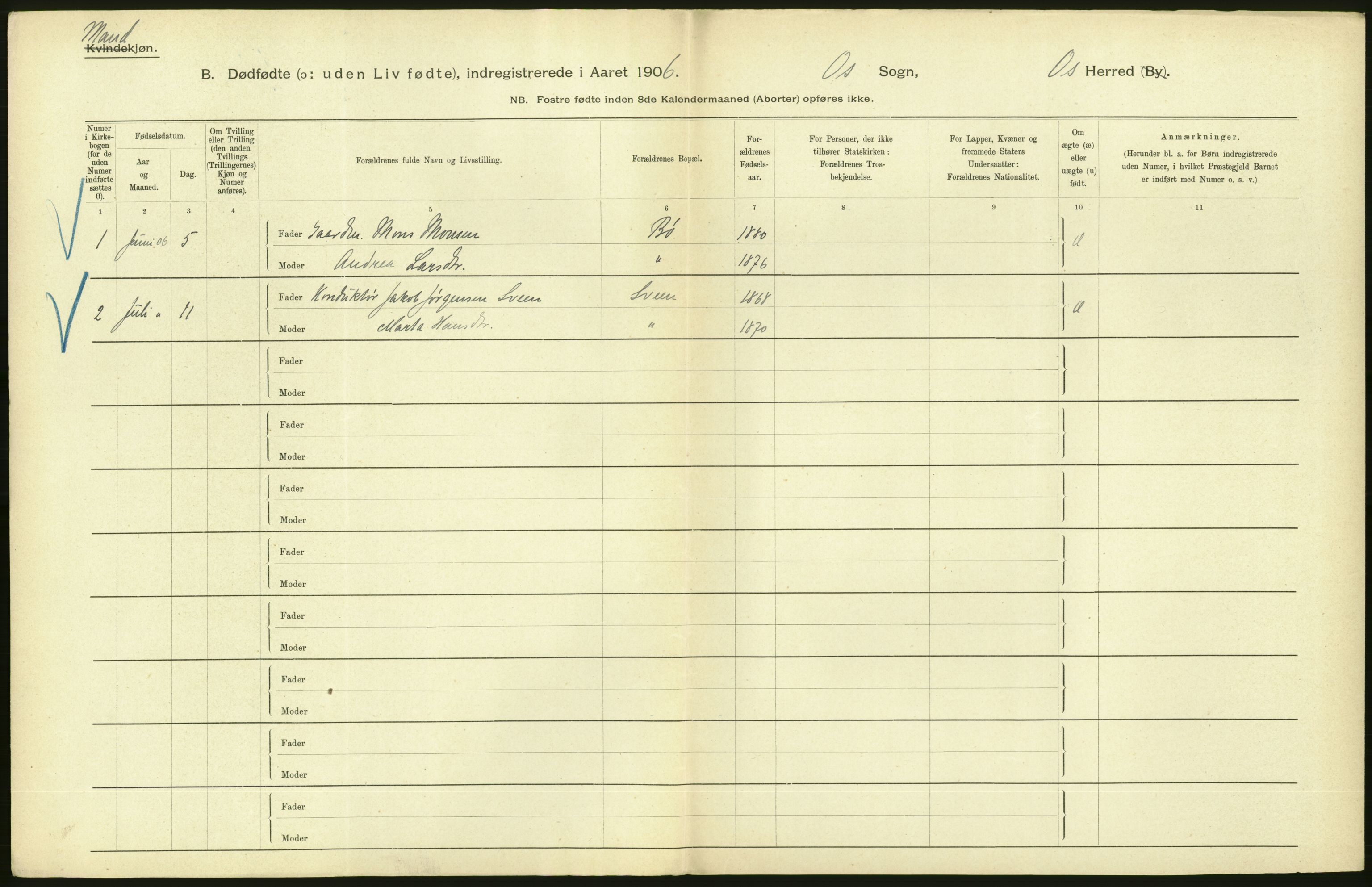 Statistisk sentralbyrå, Sosiodemografiske emner, Befolkning, AV/RA-S-2228/D/Df/Dfa/Dfad/L0029: S. Bergenhus amt: Gifte, dødfødte. Bygder., 1906, p. 264