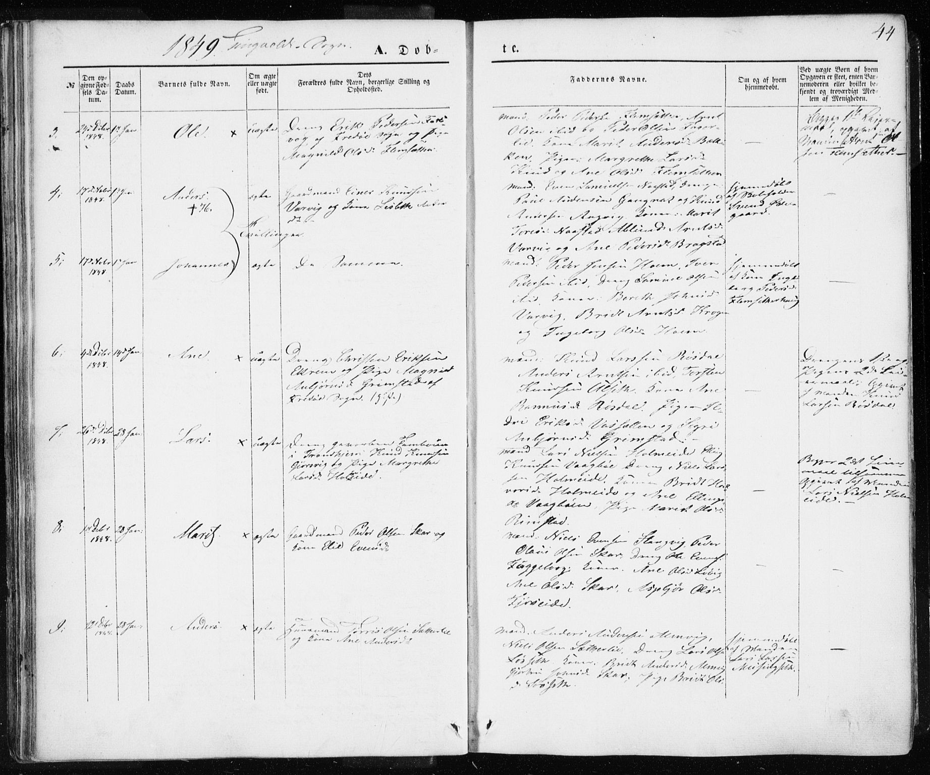 Ministerialprotokoller, klokkerbøker og fødselsregistre - Møre og Romsdal, AV/SAT-A-1454/586/L0984: Parish register (official) no. 586A10, 1844-1856, p. 44