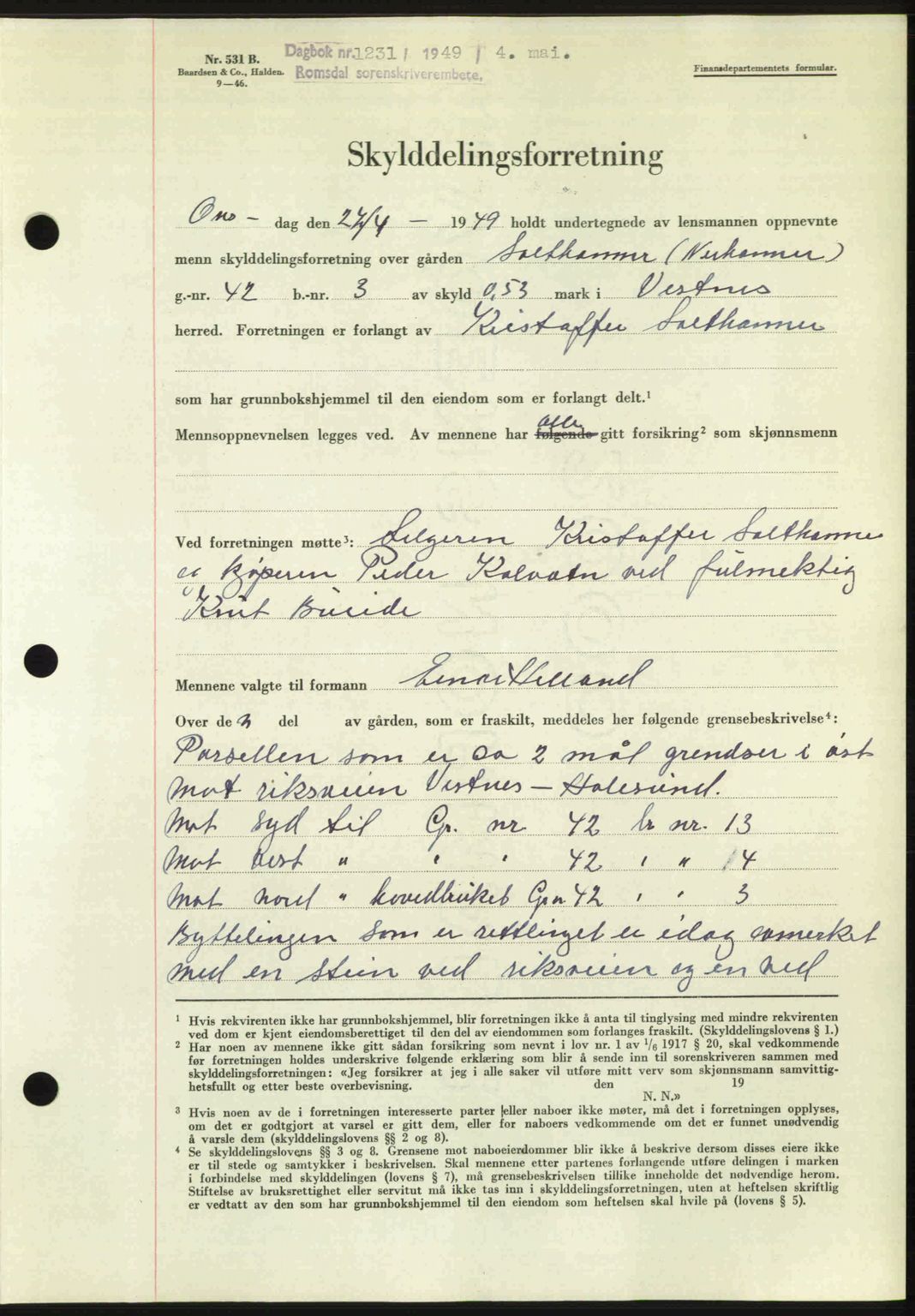 Romsdal sorenskriveri, AV/SAT-A-4149/1/2/2C: Mortgage book no. A29, 1949-1949, Diary no: : 1231/1949