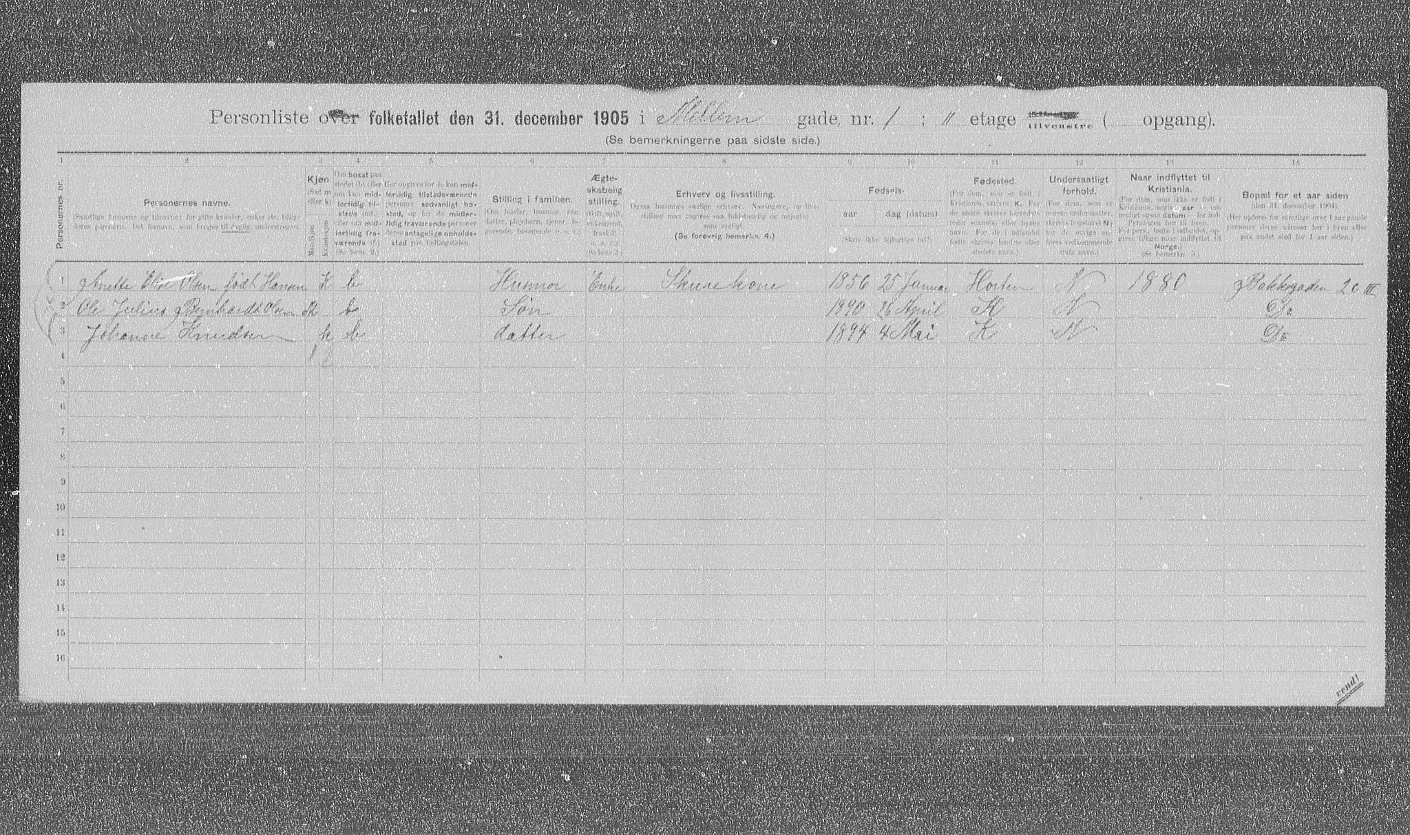 OBA, Municipal Census 1905 for Kristiania, 1905, p. 34178