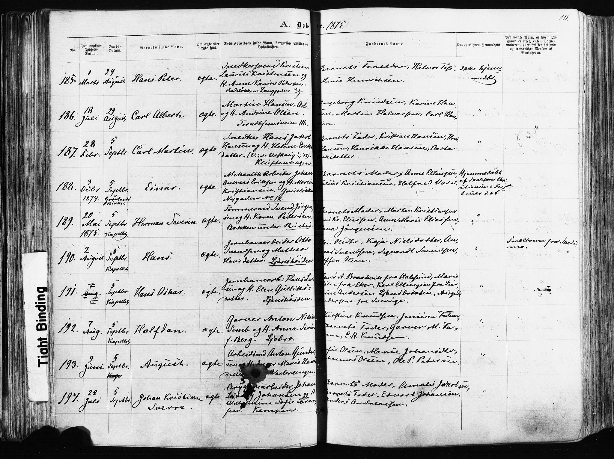 Østre Aker prestekontor Kirkebøker, AV/SAO-A-10840/F/Fa/L0003: Parish register (official) no. I 3, 1869-1875, p. 111