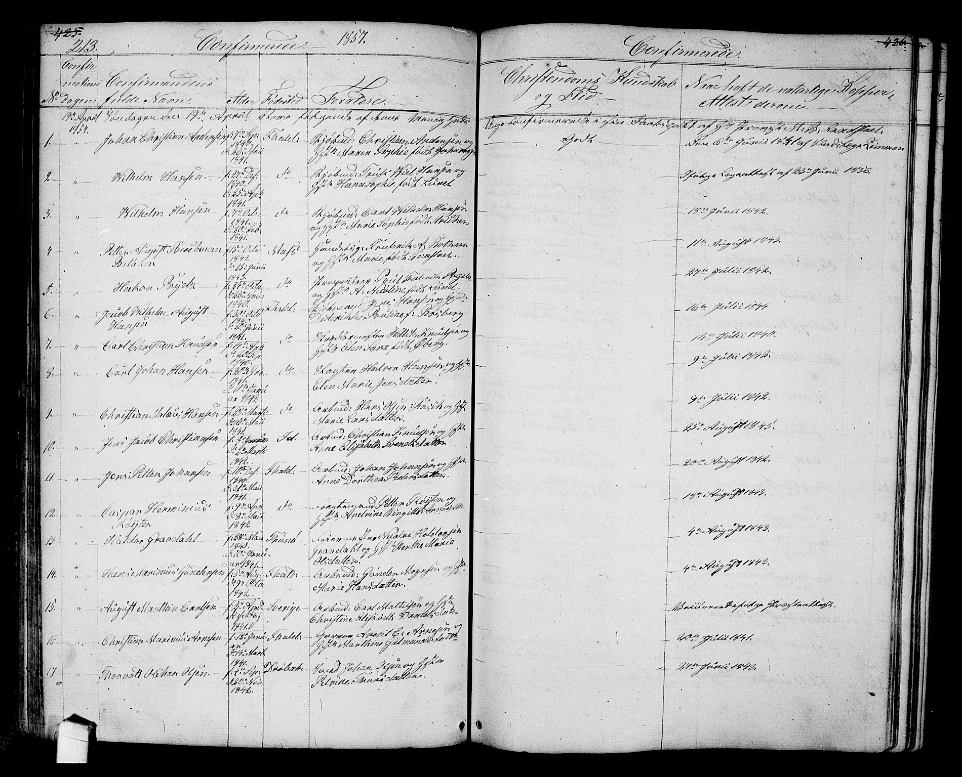 Halden prestekontor Kirkebøker, SAO/A-10909/G/Ga/L0005a: Parish register (copy) no. 5A, 1855-1864, p. 213