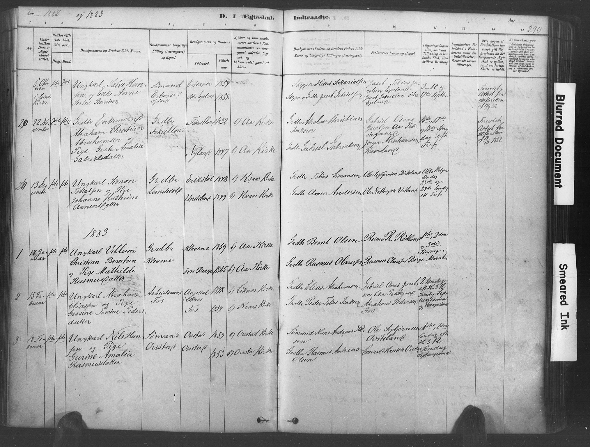 Lyngdal sokneprestkontor, AV/SAK-1111-0029/F/Fa/Fac/L0011: Parish register (official) no. A 11, 1878-1893, p. 290