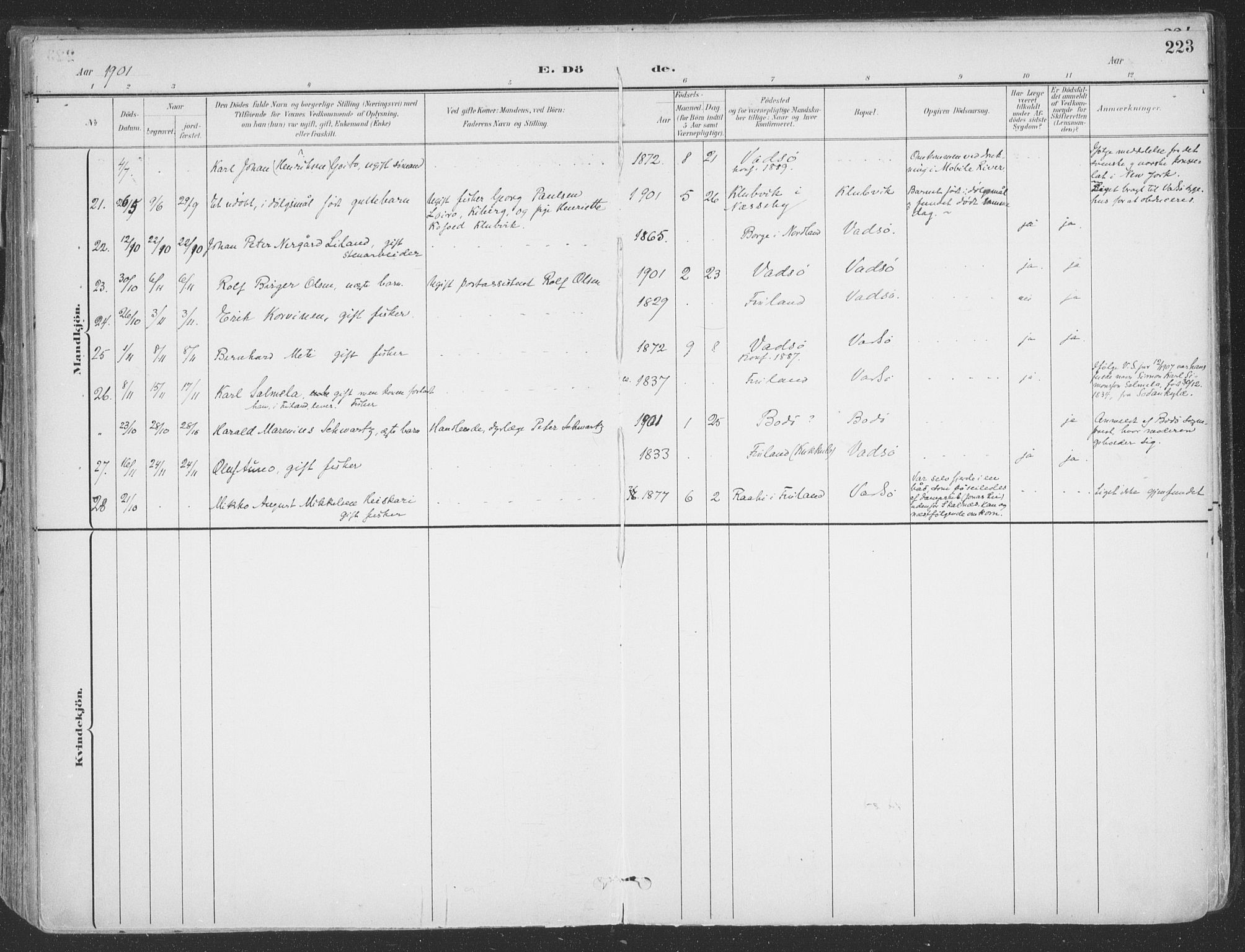 Vadsø sokneprestkontor, SATØ/S-1325/H/Ha/L0007kirke: Parish register (official) no. 7, 1896-1916, p. 223