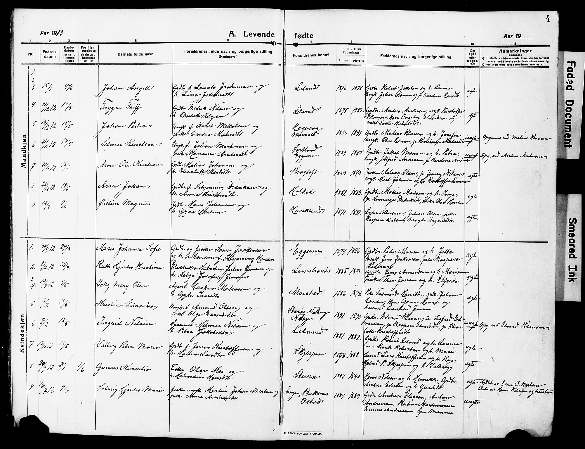 Ministerialprotokoller, klokkerbøker og fødselsregistre - Nordland, SAT/A-1459/880/L1142: Parish register (copy) no. 880C04, 1913-1930, p. 4