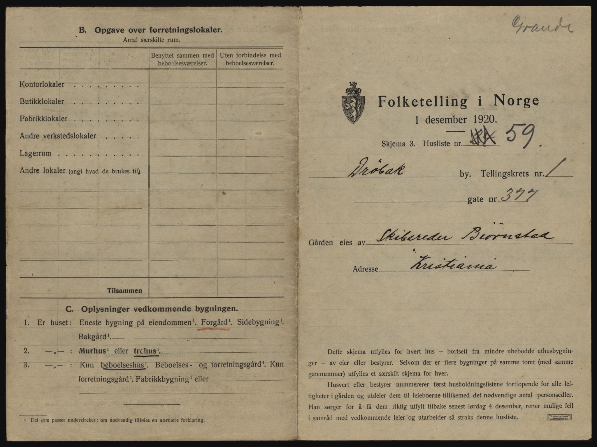 SAO, 1920 census for Drøbak, 1920, p. 167