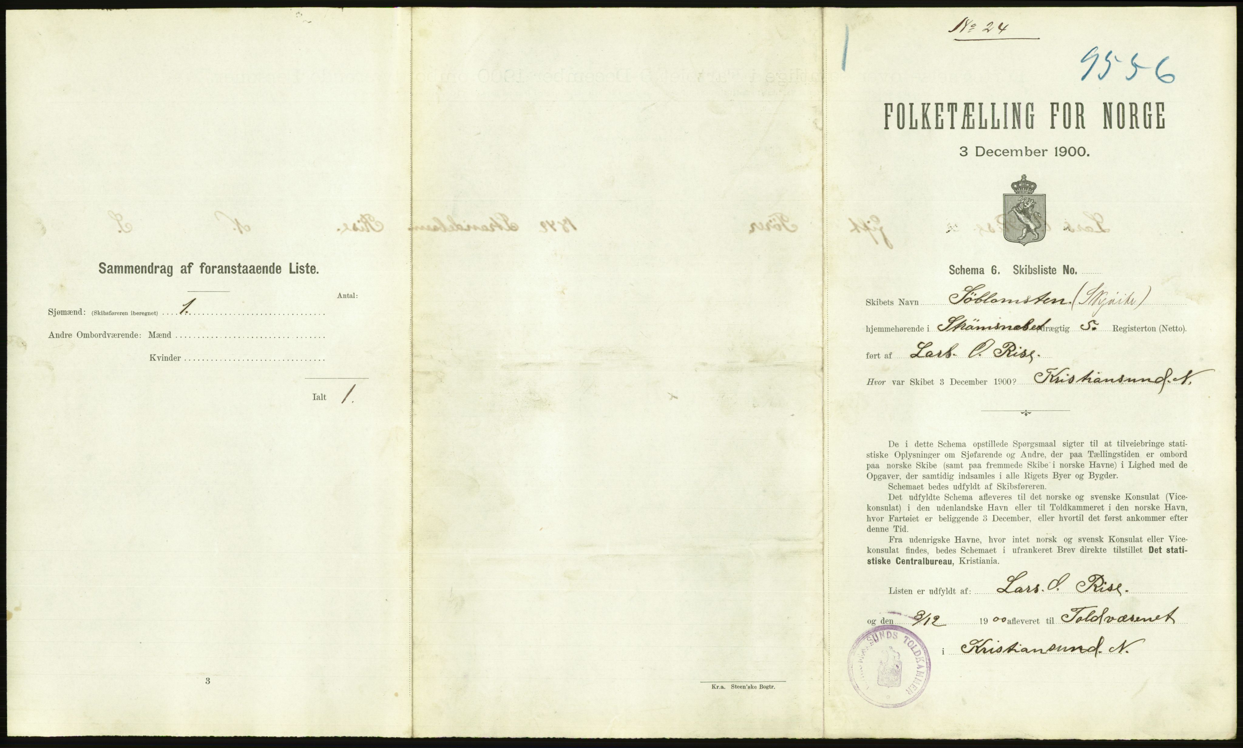 RA, 1900 Census - ship lists from ships in Norwegian harbours, harbours abroad and at sea, 1900, p. 2169