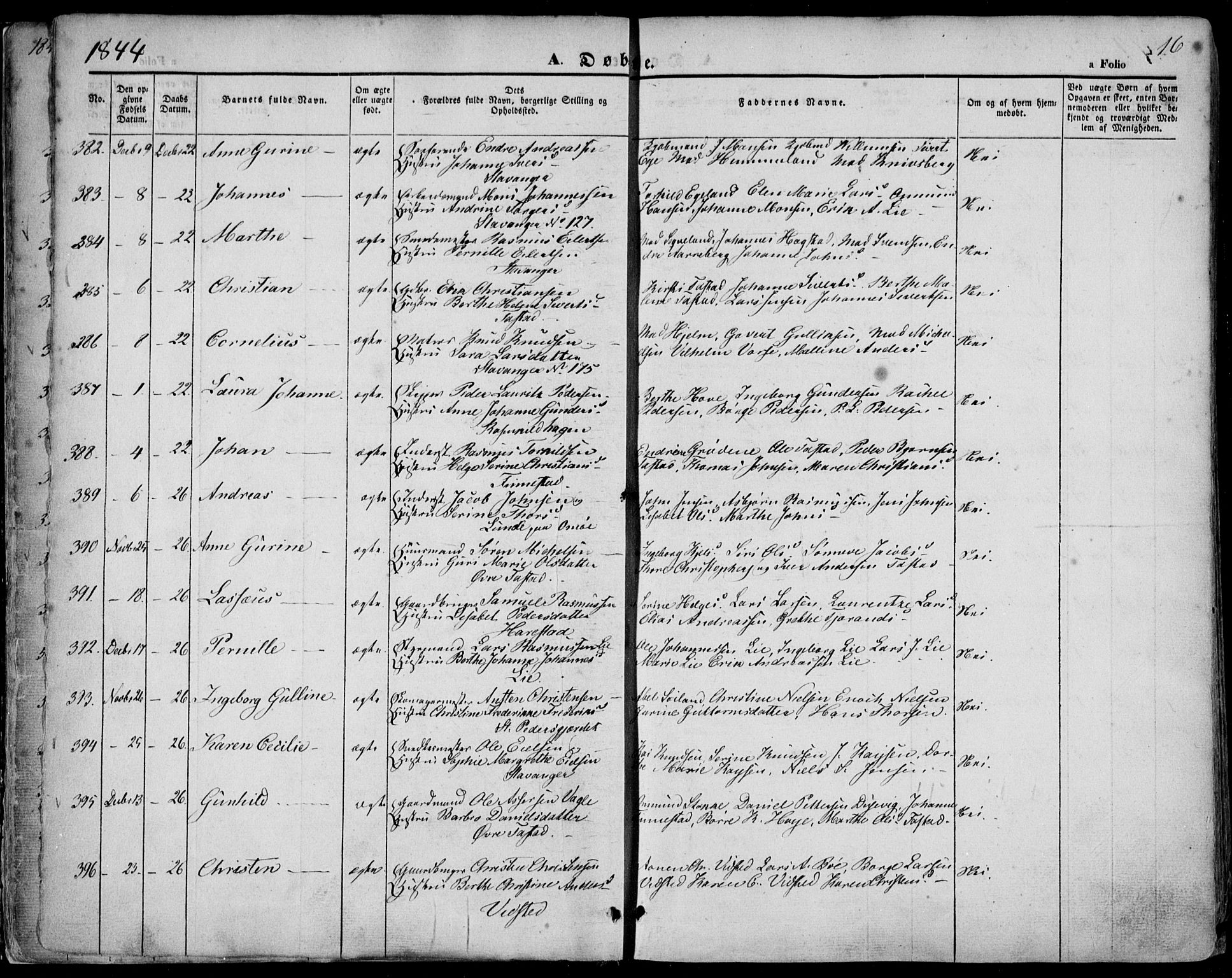 Domkirken sokneprestkontor, SAST/A-101812/001/30/30BA/L0016: Parish register (official) no. A 15, 1844-1854, p. 16