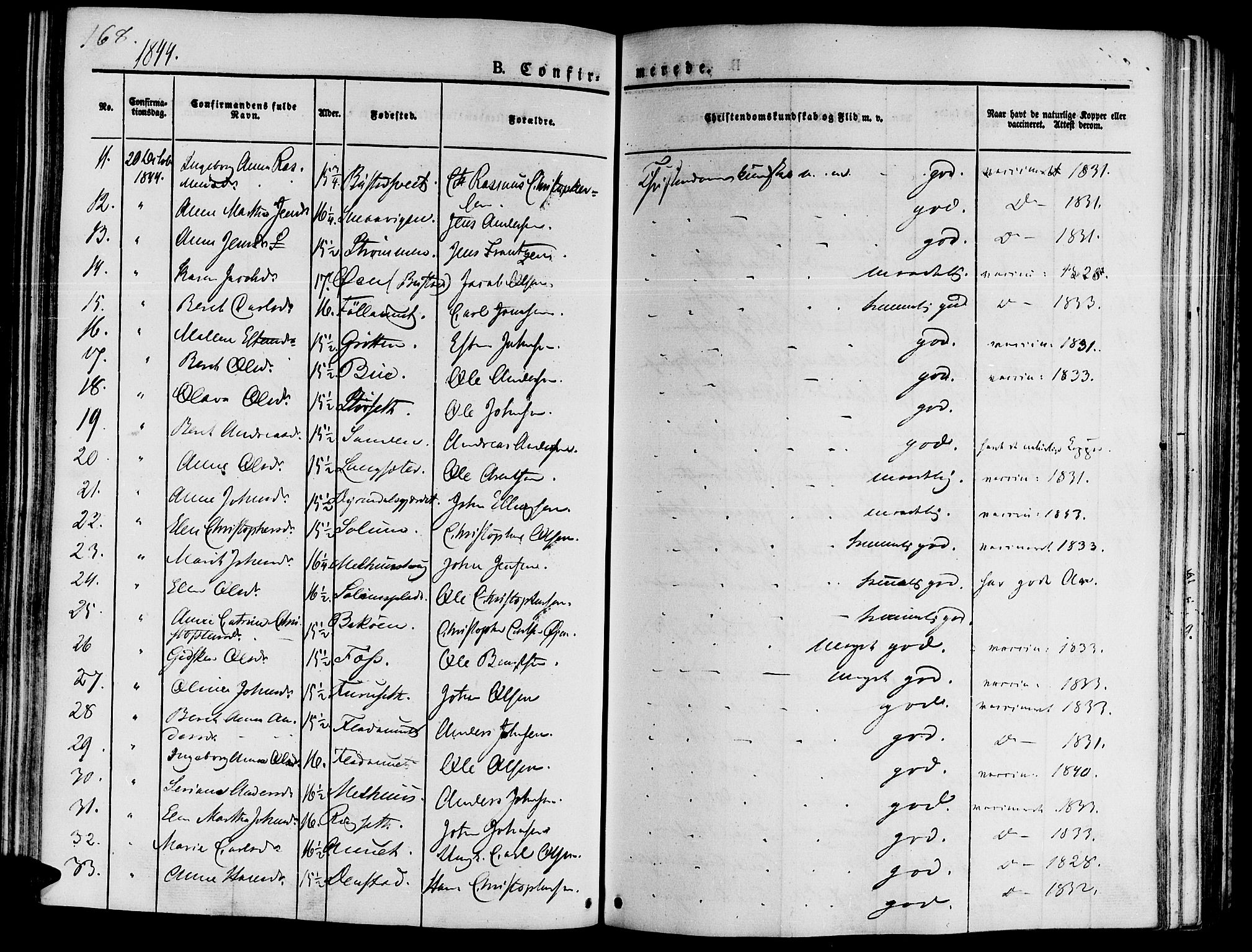 Ministerialprotokoller, klokkerbøker og fødselsregistre - Sør-Trøndelag, AV/SAT-A-1456/646/L0610: Parish register (official) no. 646A08, 1837-1847, p. 168