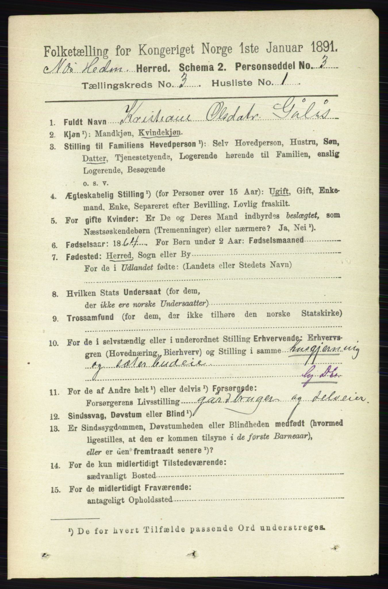 RA, 1891 census for 0411 Nes, 1891, p. 1590