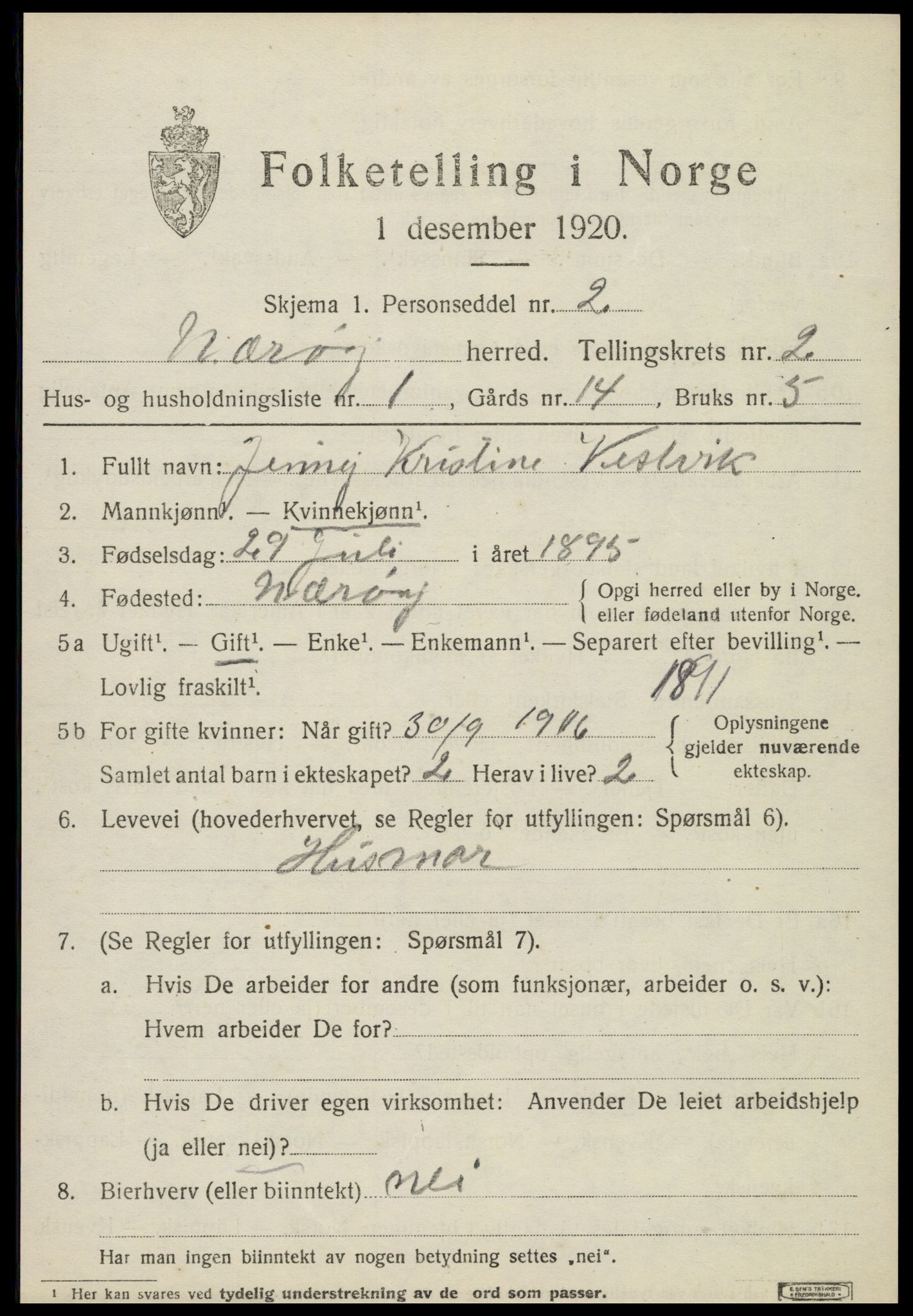 SAT, 1920 census for Nærøy, 1920, p. 1285