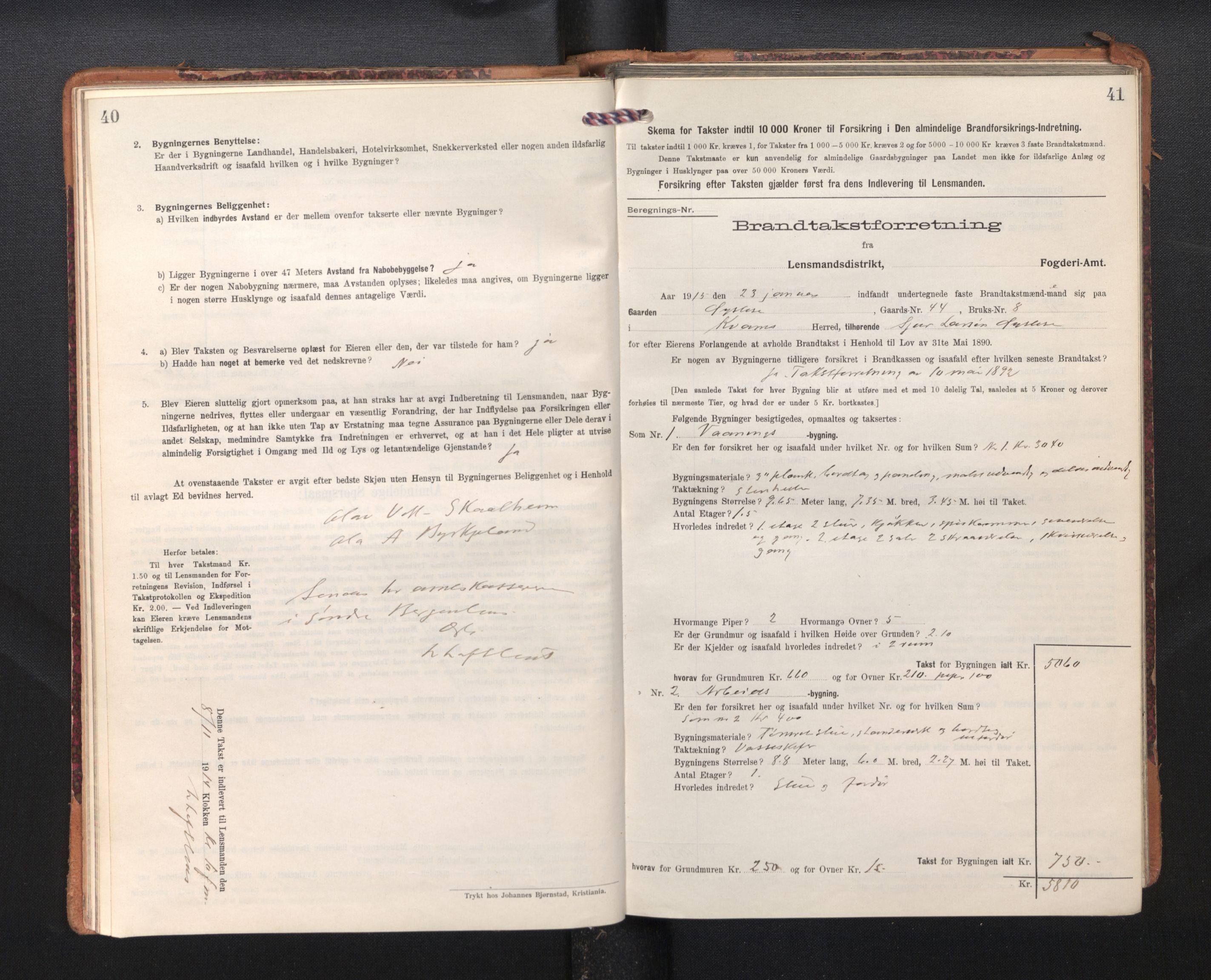 Lensmannen i Kvam, AV/SAB-A-33201/0012/L0006: Branntakstprotokoll, skjematakst, 1913-1955, p. 40-41