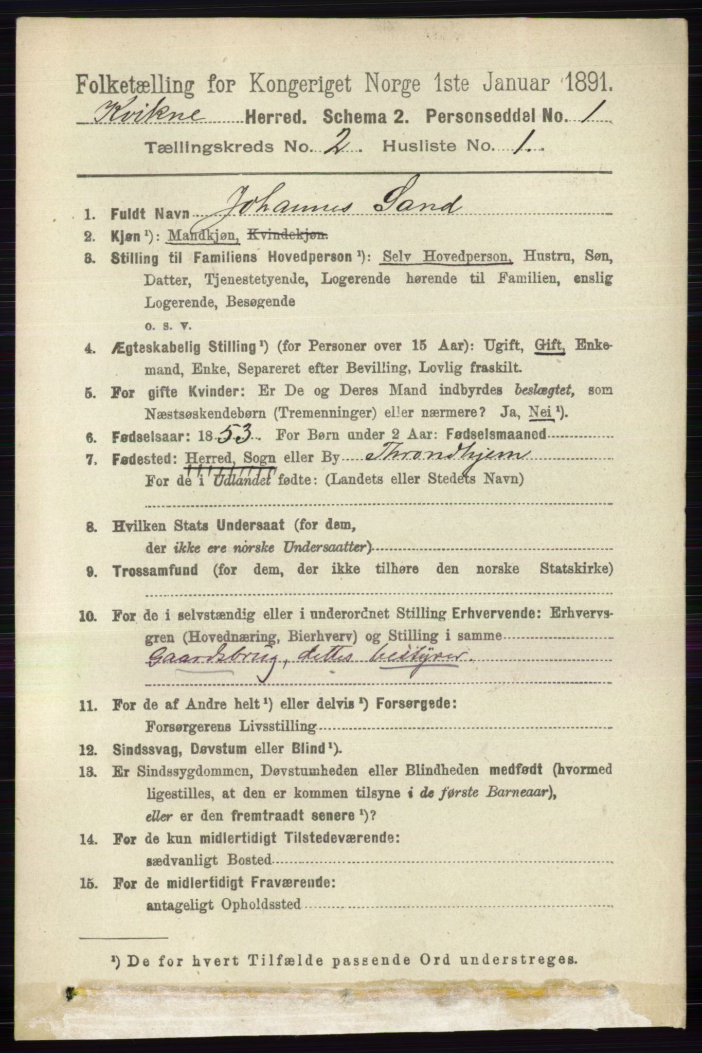 RA, 1891 census for 0440 Kvikne, 1891, p. 299